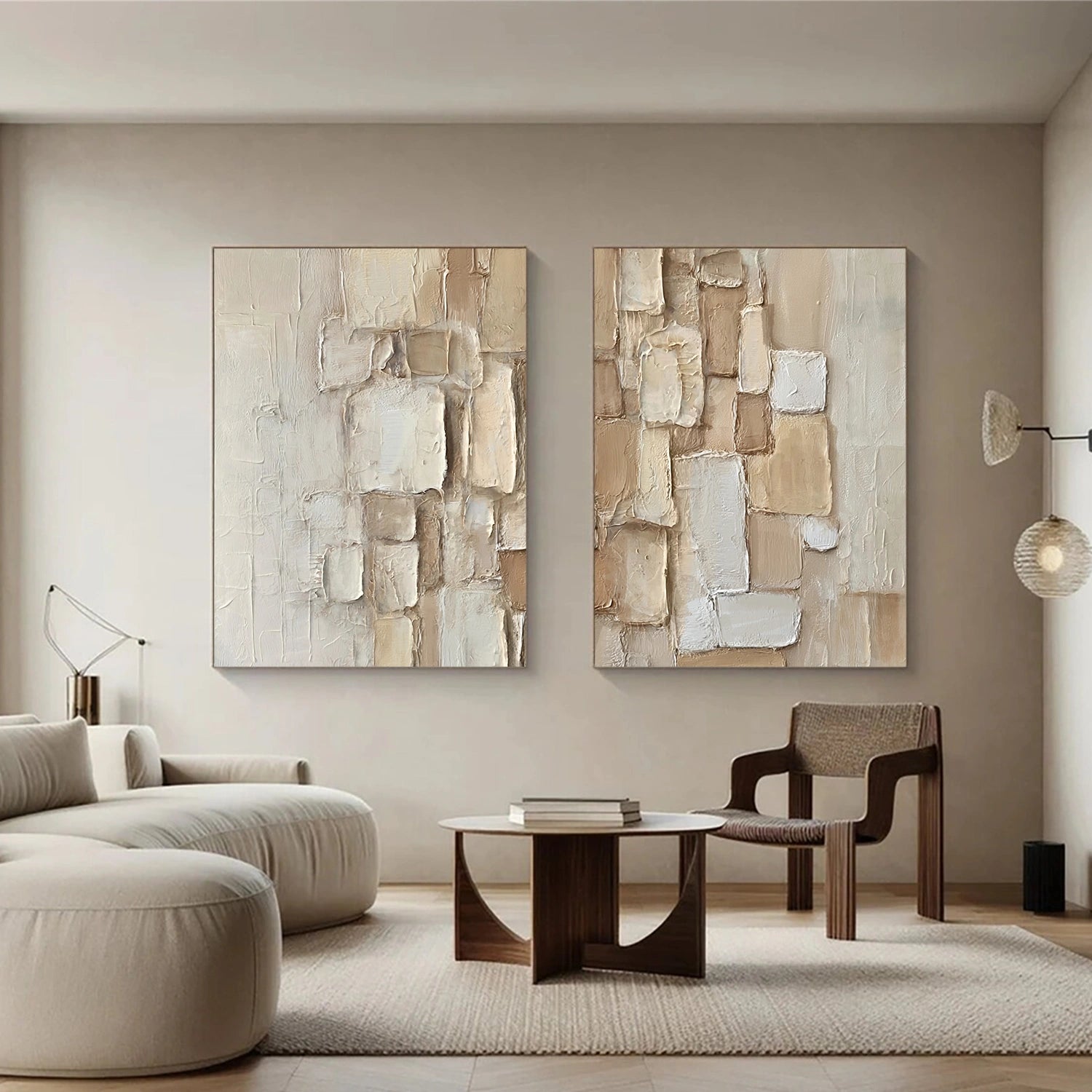 Beige Abstract Textured Set of 2 Wall Art #AB 576