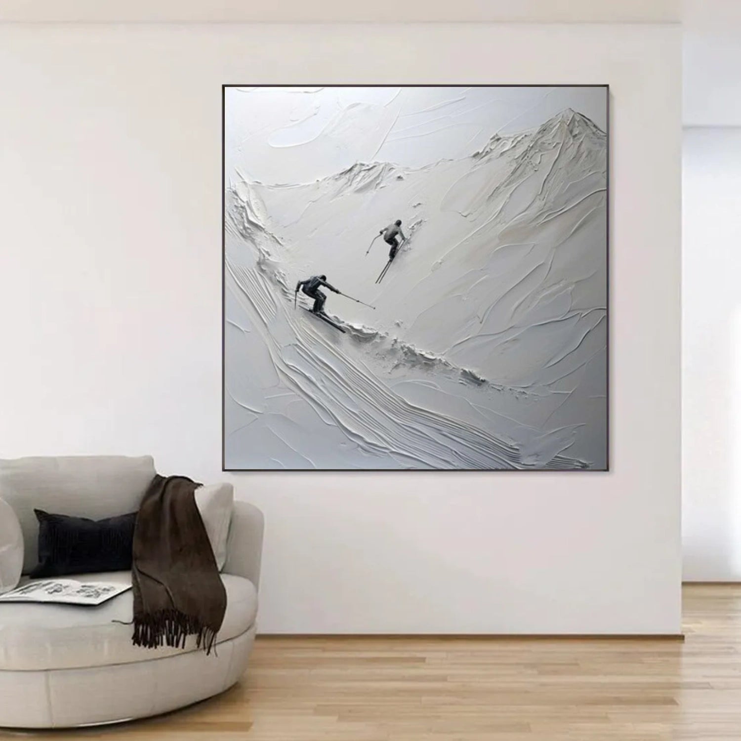 White Skiing Sport Art Textured Painting Canvas # SA053