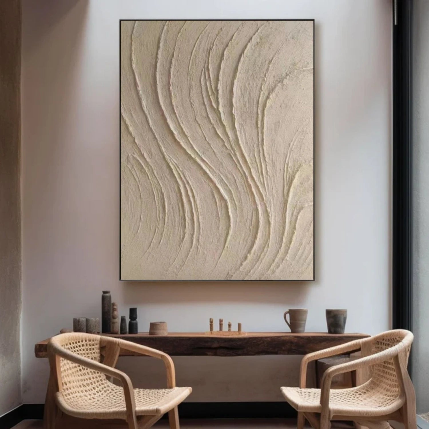Beige Minimalist Texture Canvas Set of 2 # MM413