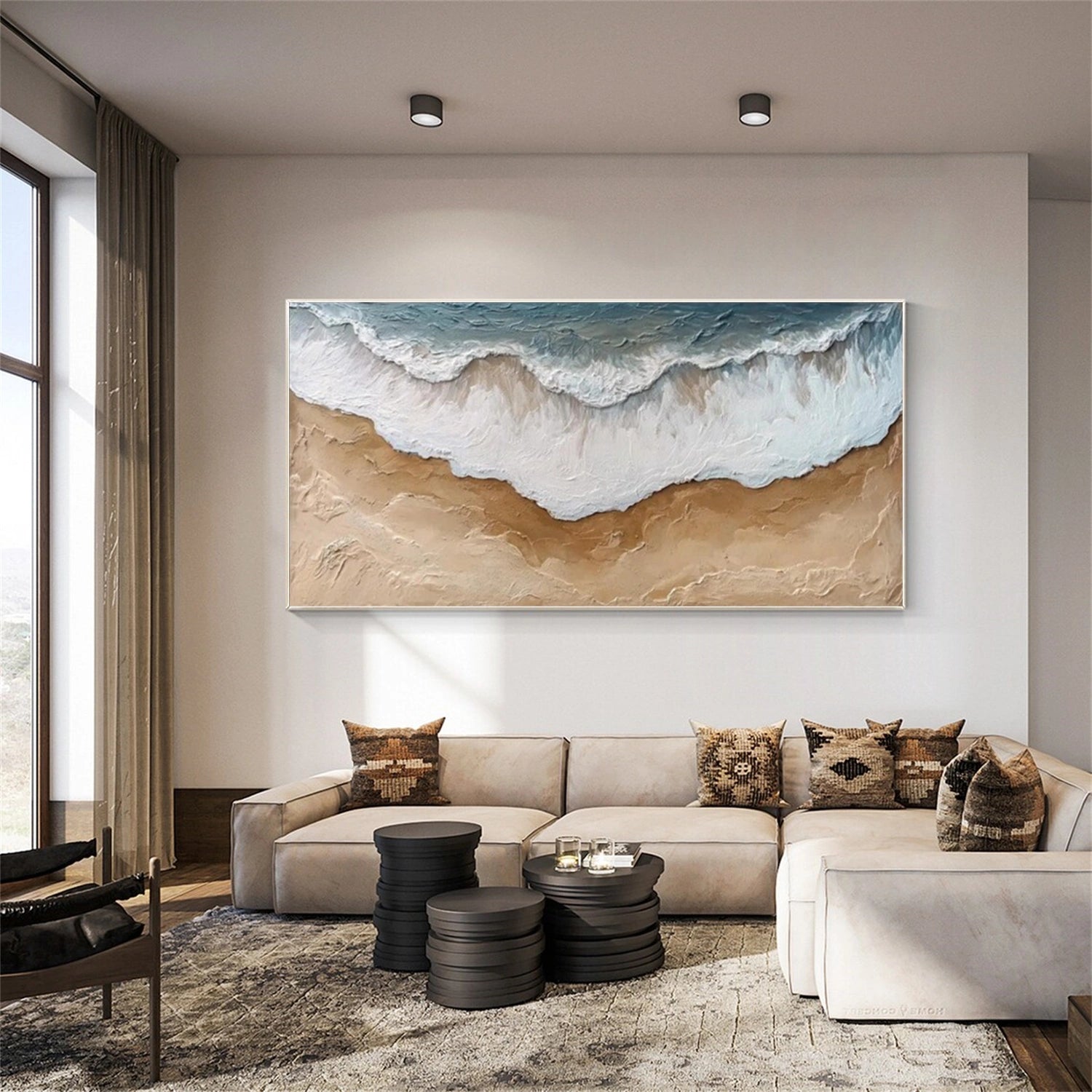 Ocean And Sky Abstract Textured Canvas Art #OS361