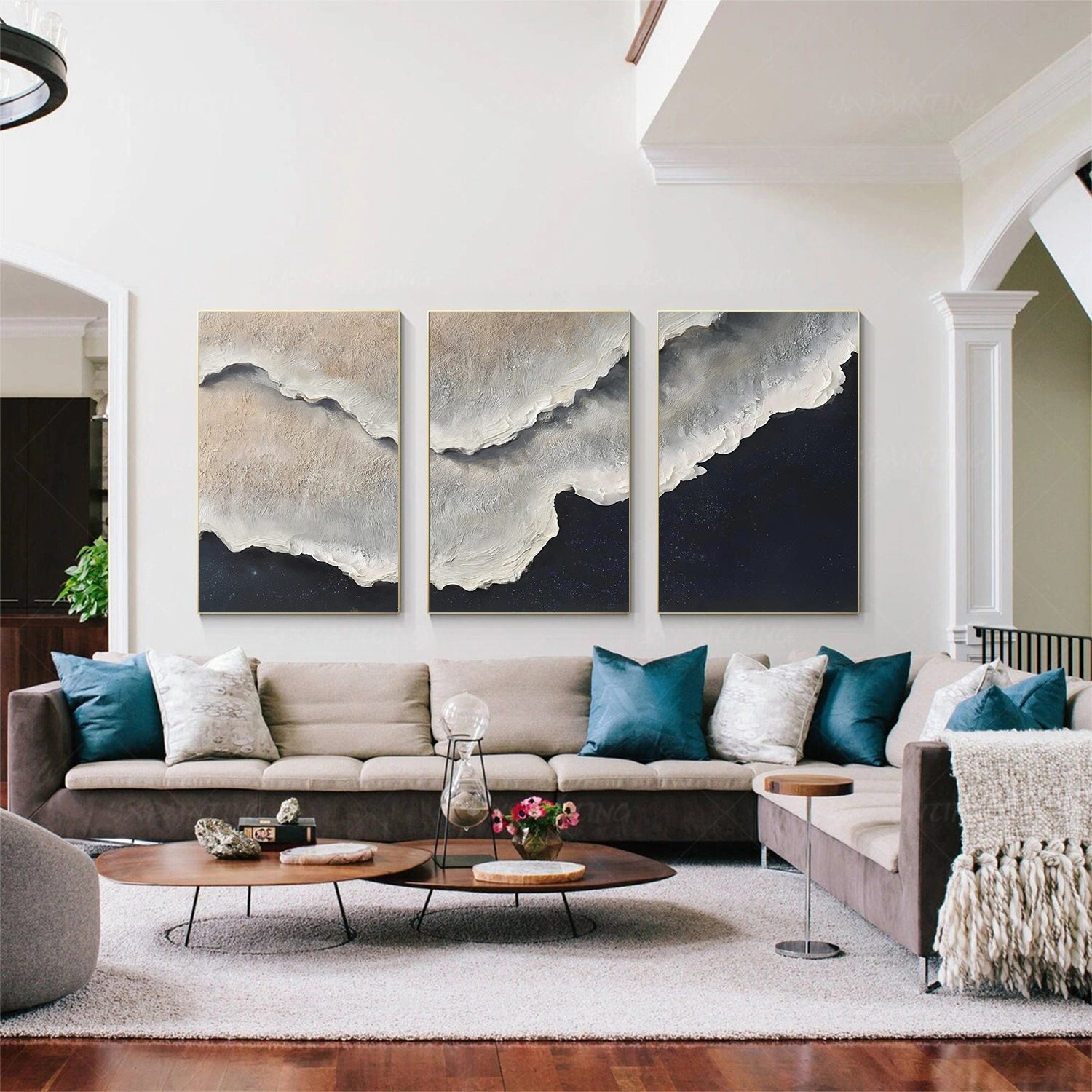 Ocean And Sky Abstract Texture Canvas Art Set Of 3 #OS387