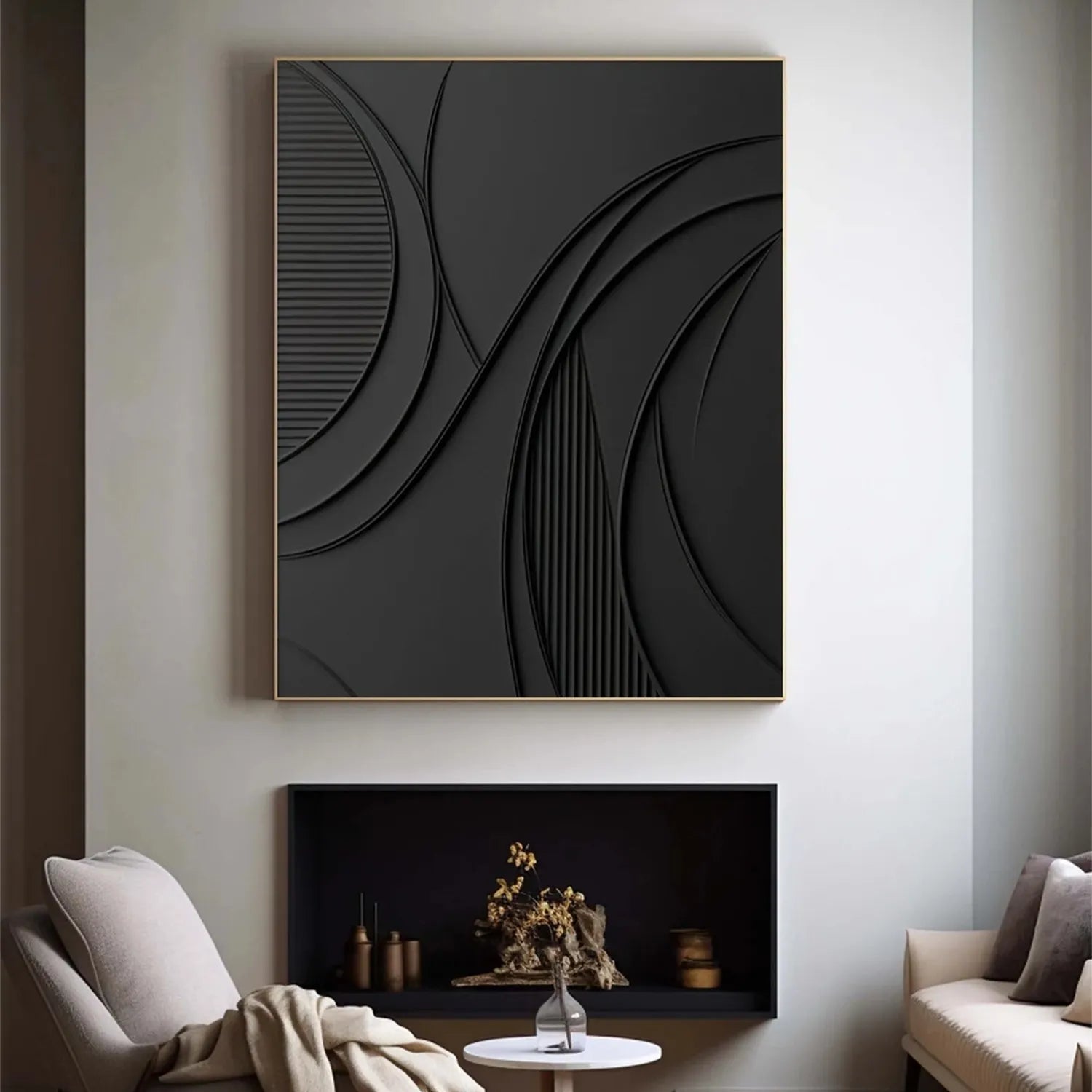 Black Minimalist Textured Painting Canvas #MZ126