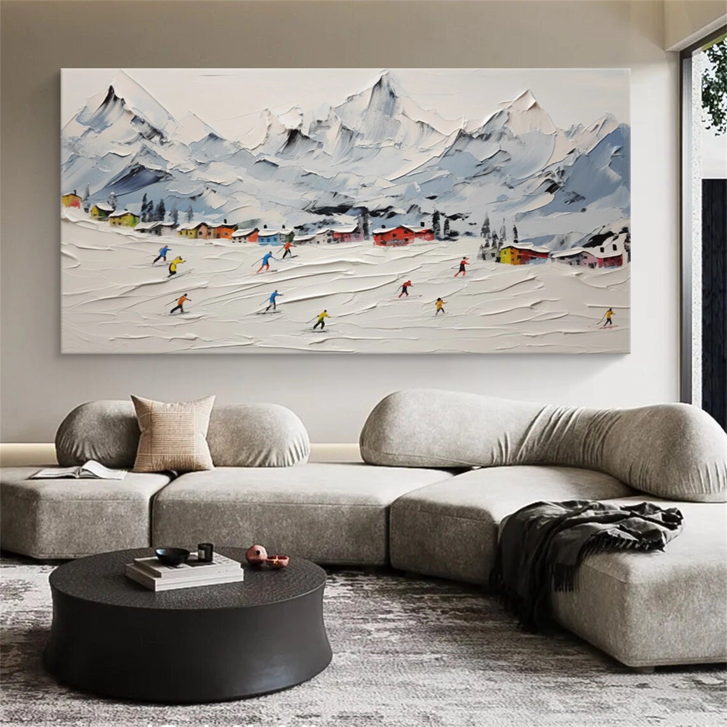 Skiing Sport Art Textured Painting Canvas #MM117