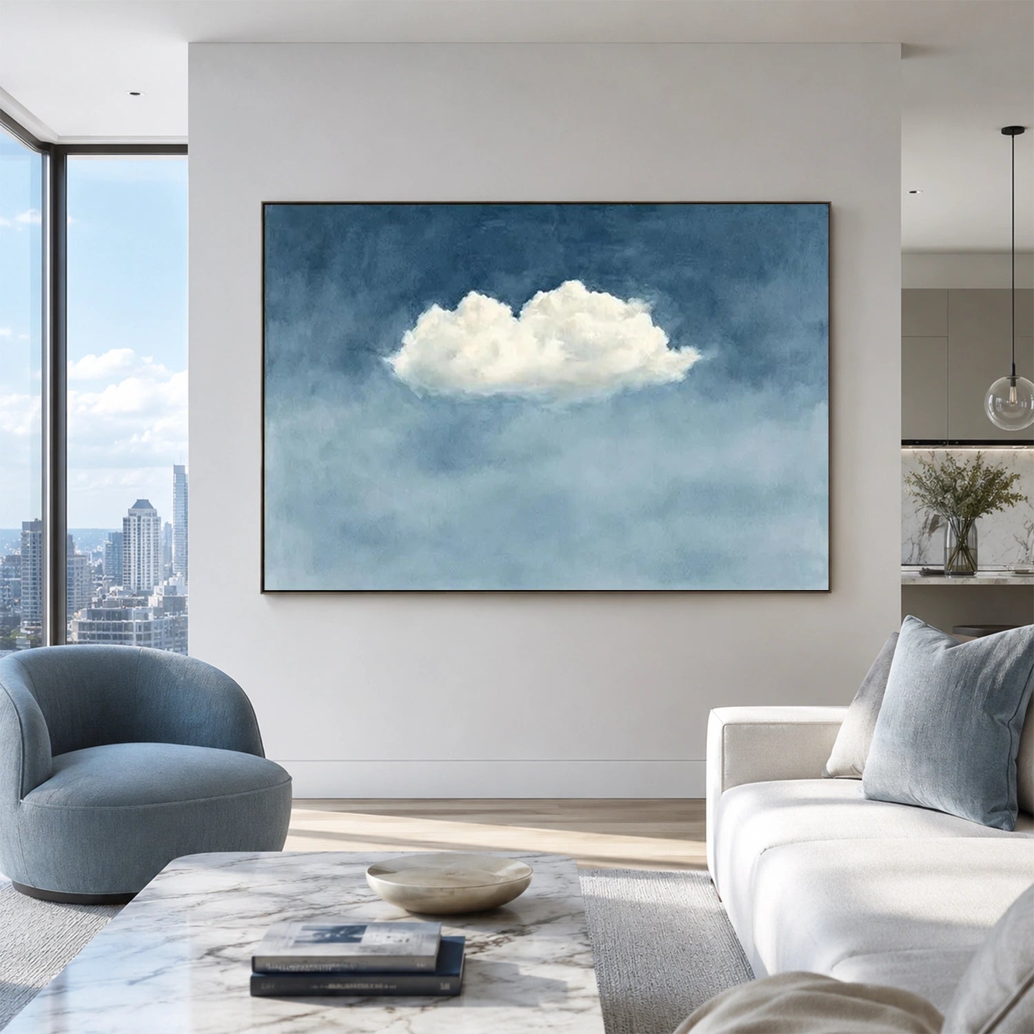 Ocean And Sky Abstract Canvas Art #OS457