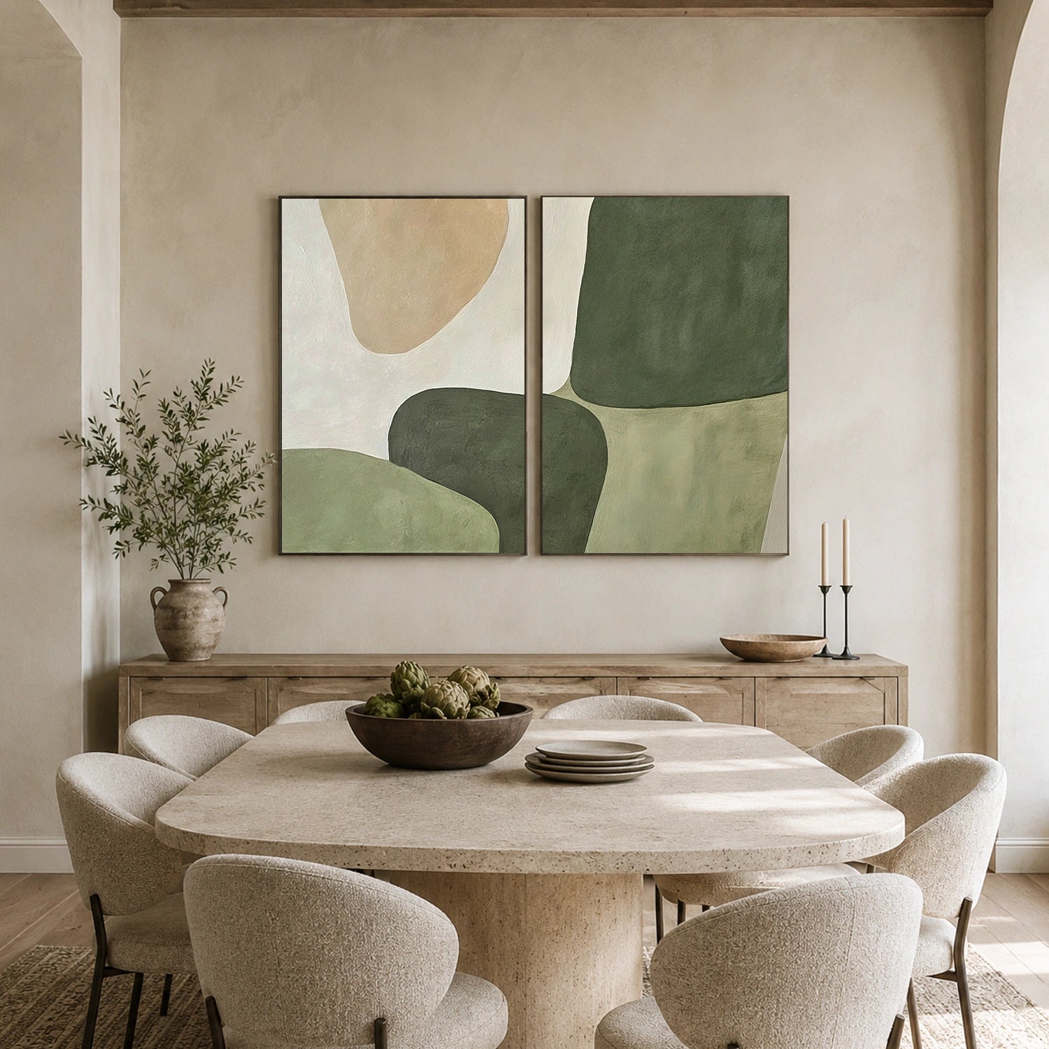 Beige & Green Abstract Wall Art Set of 2 #BG152