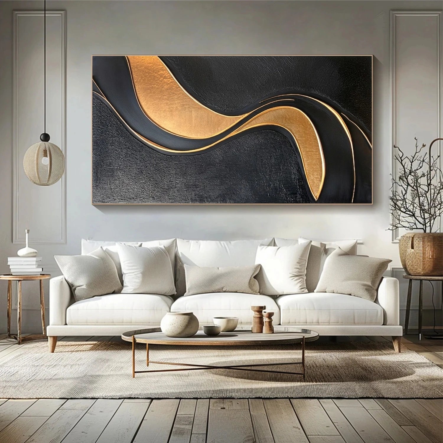 Black & Gold Minimalist Textured Canvas # MM431