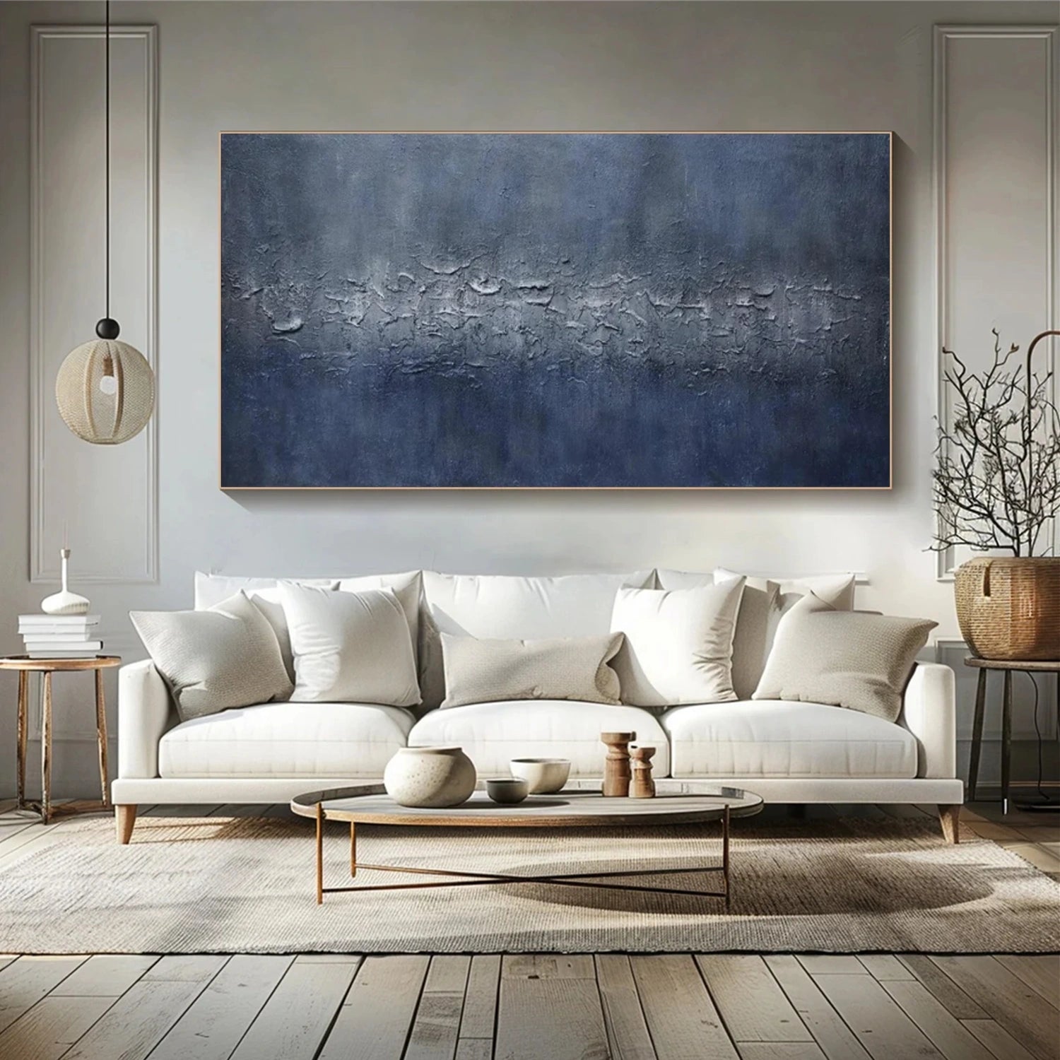 Blue Minimalist Textured Canvas Art #MM342