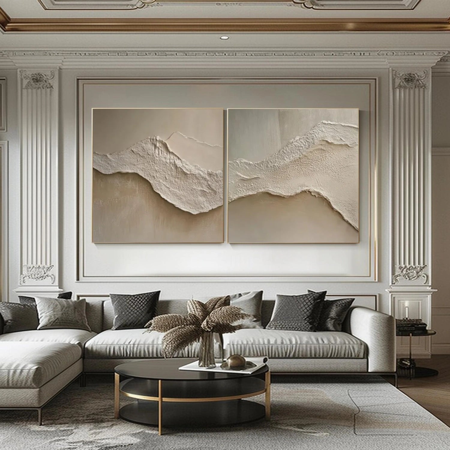 Ocean And Sky Abstract Textured Square Set of 2 Canvas Art #OS 316