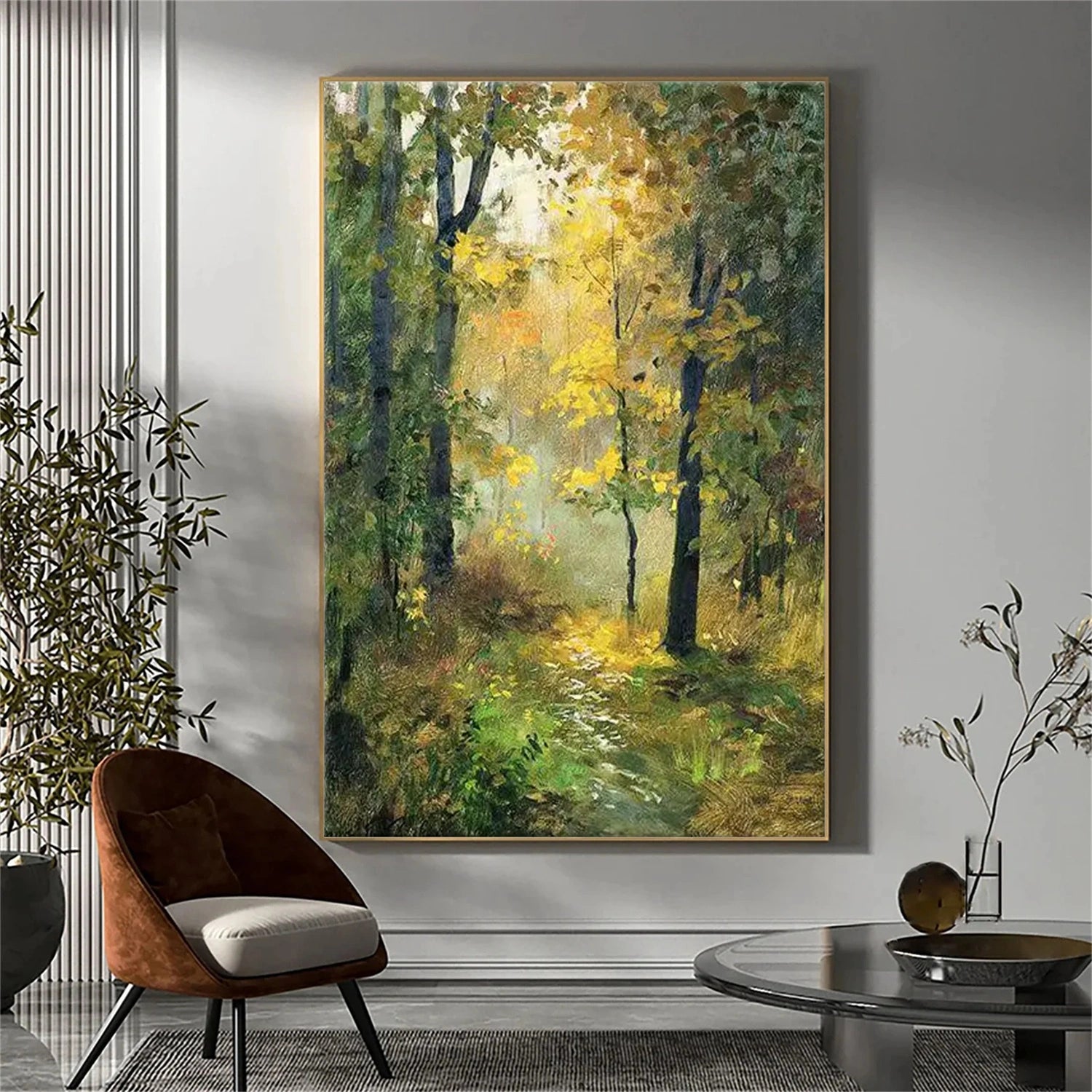Green & Yellow Tree Abstract Canvas Art #FT 238