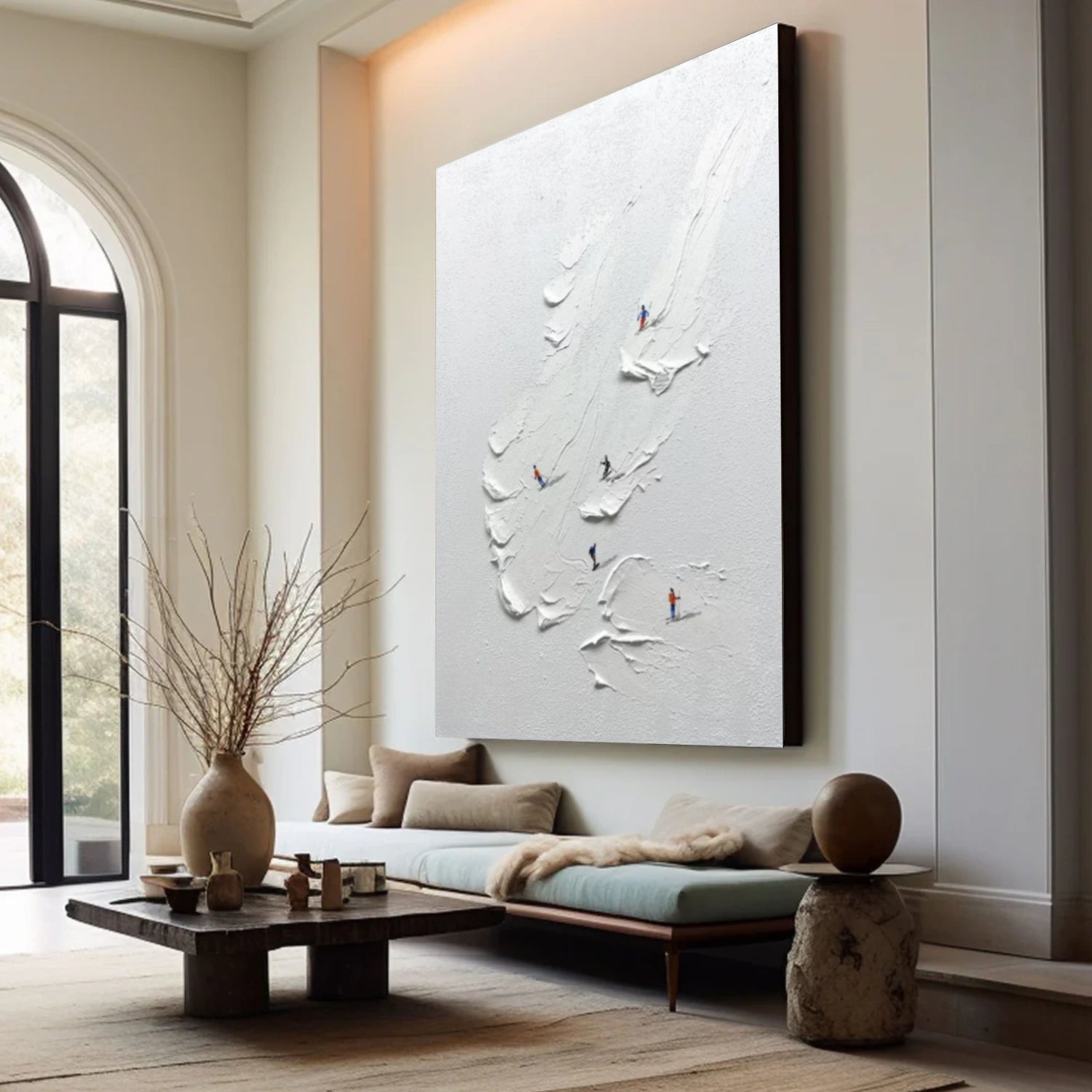 White Skiing Sport Art Textured Painting Canvas # SA052