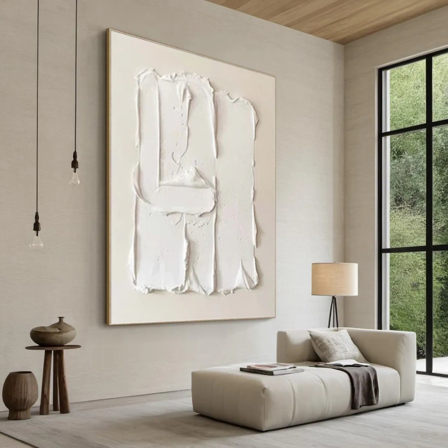 White Minimalist Textured Wall Art #MM350