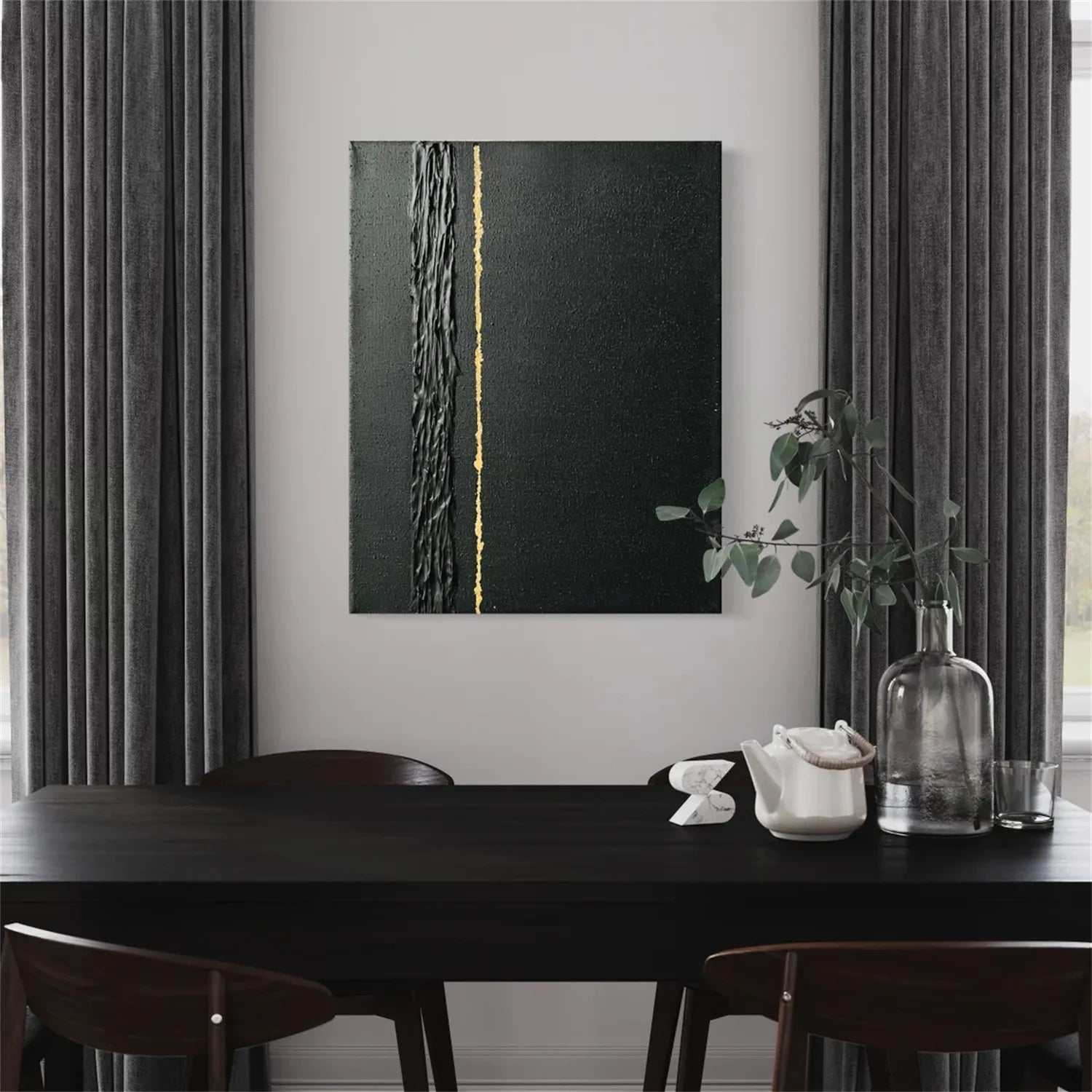 Black Gold Minimalist Textured Painting #MZ131