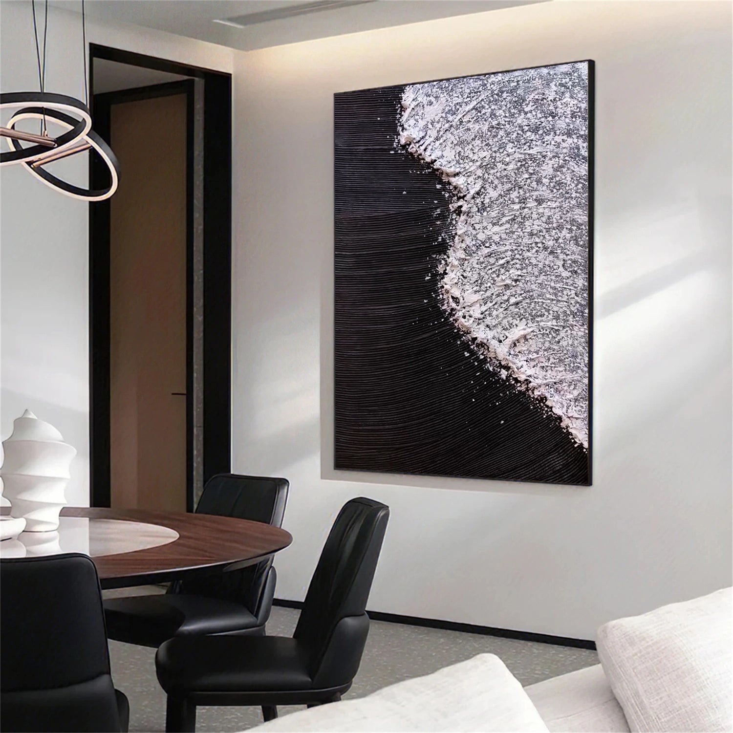 Black White Abstract Textured Painting #MZ129