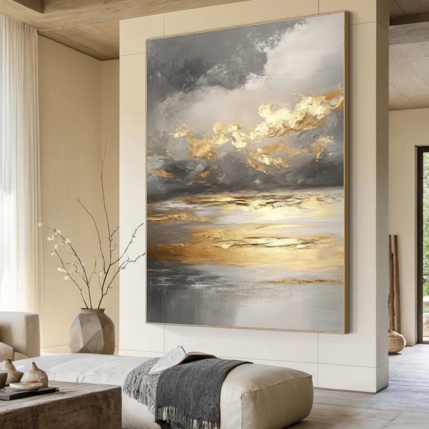 Black & Gold Abstract Textured Wall Art # AB648