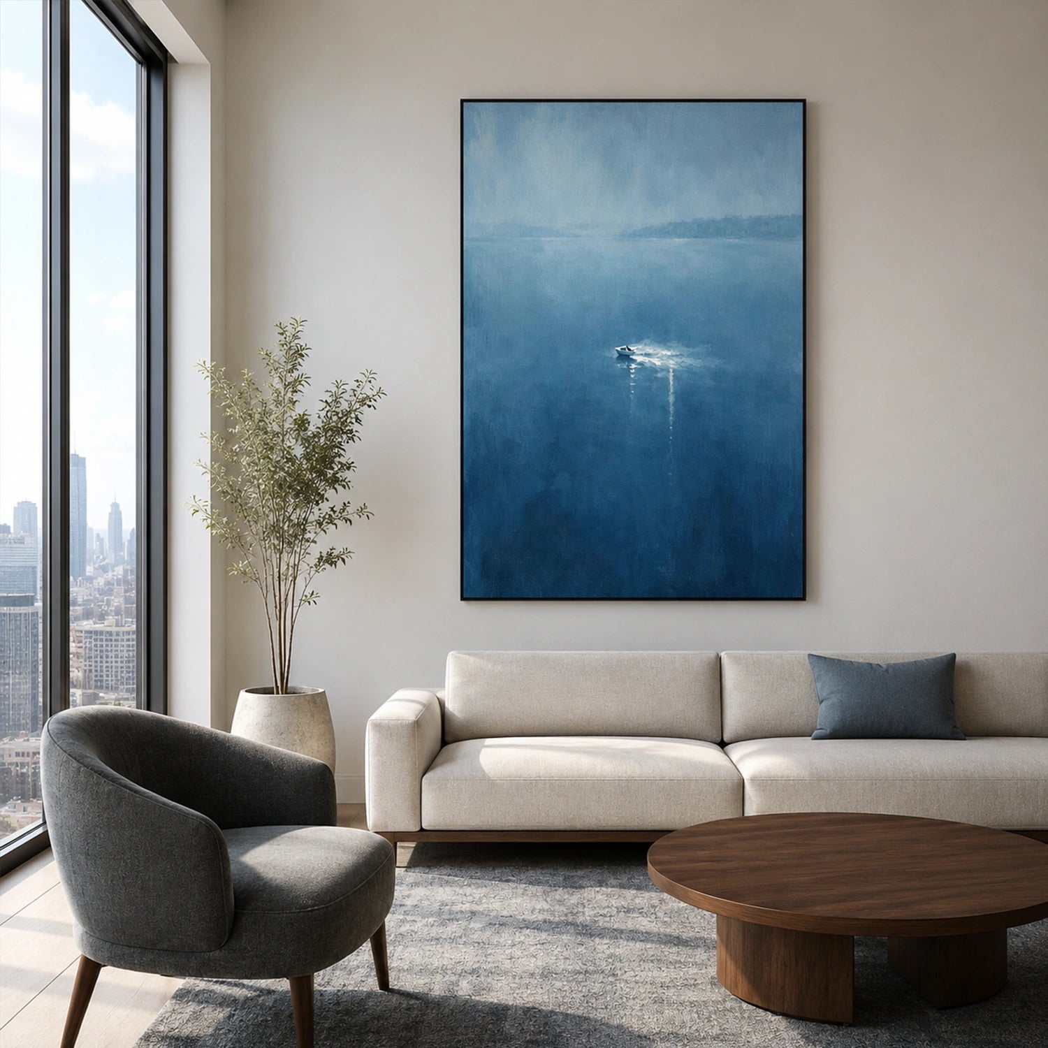 Ocean And Sky Abstract Canvas Art #OS459