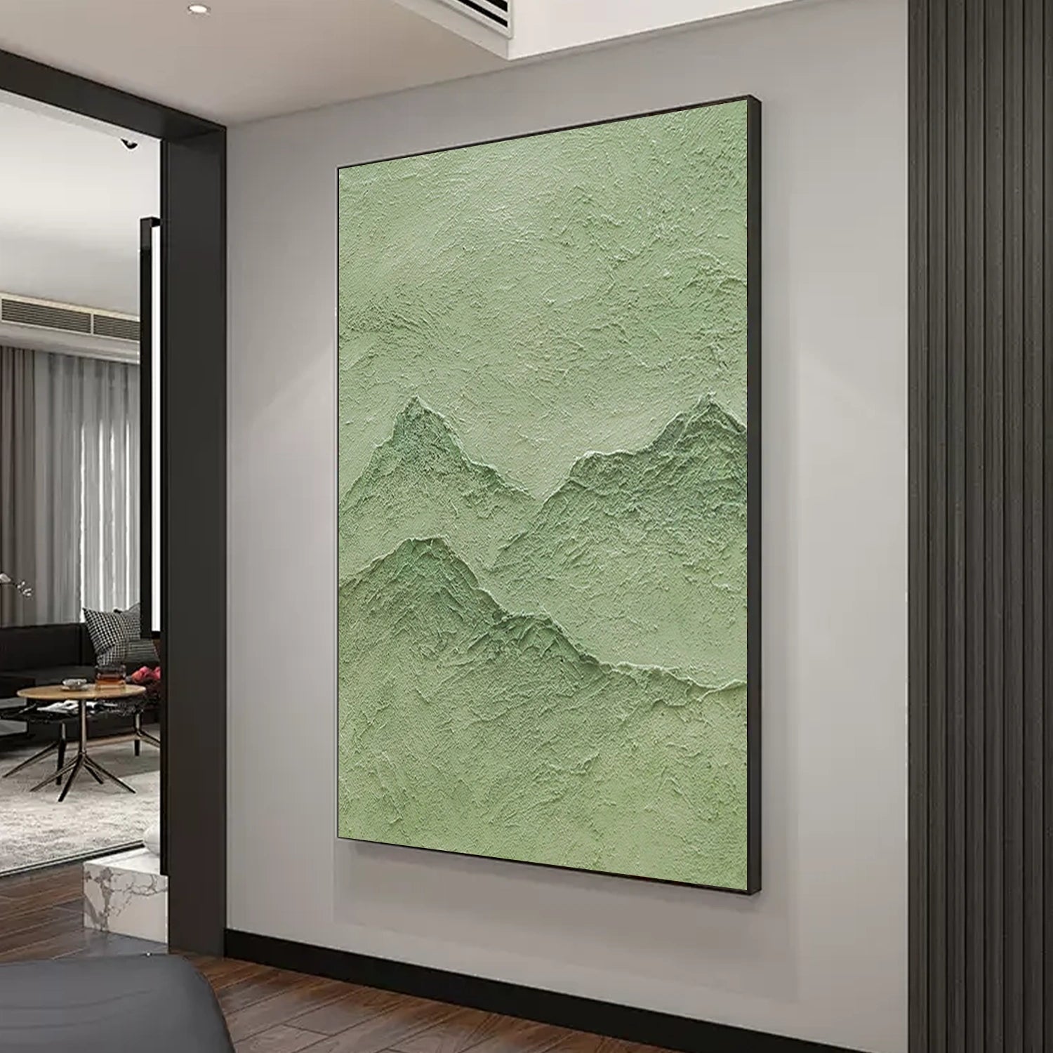 Green Minimalist Mountain Textured Canvas Art #MM349