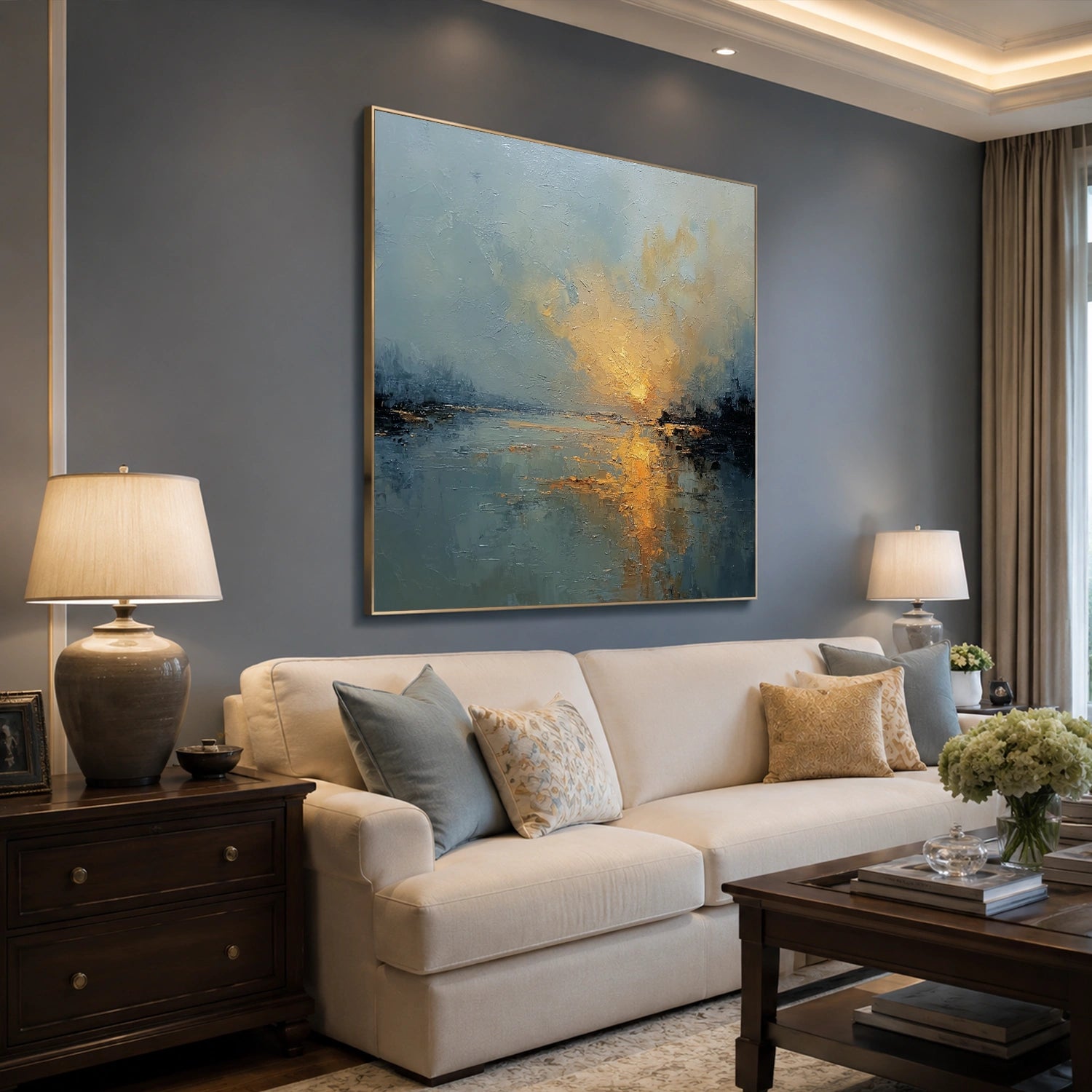 Ocean And Sky Abstract Canvas Art #OS437