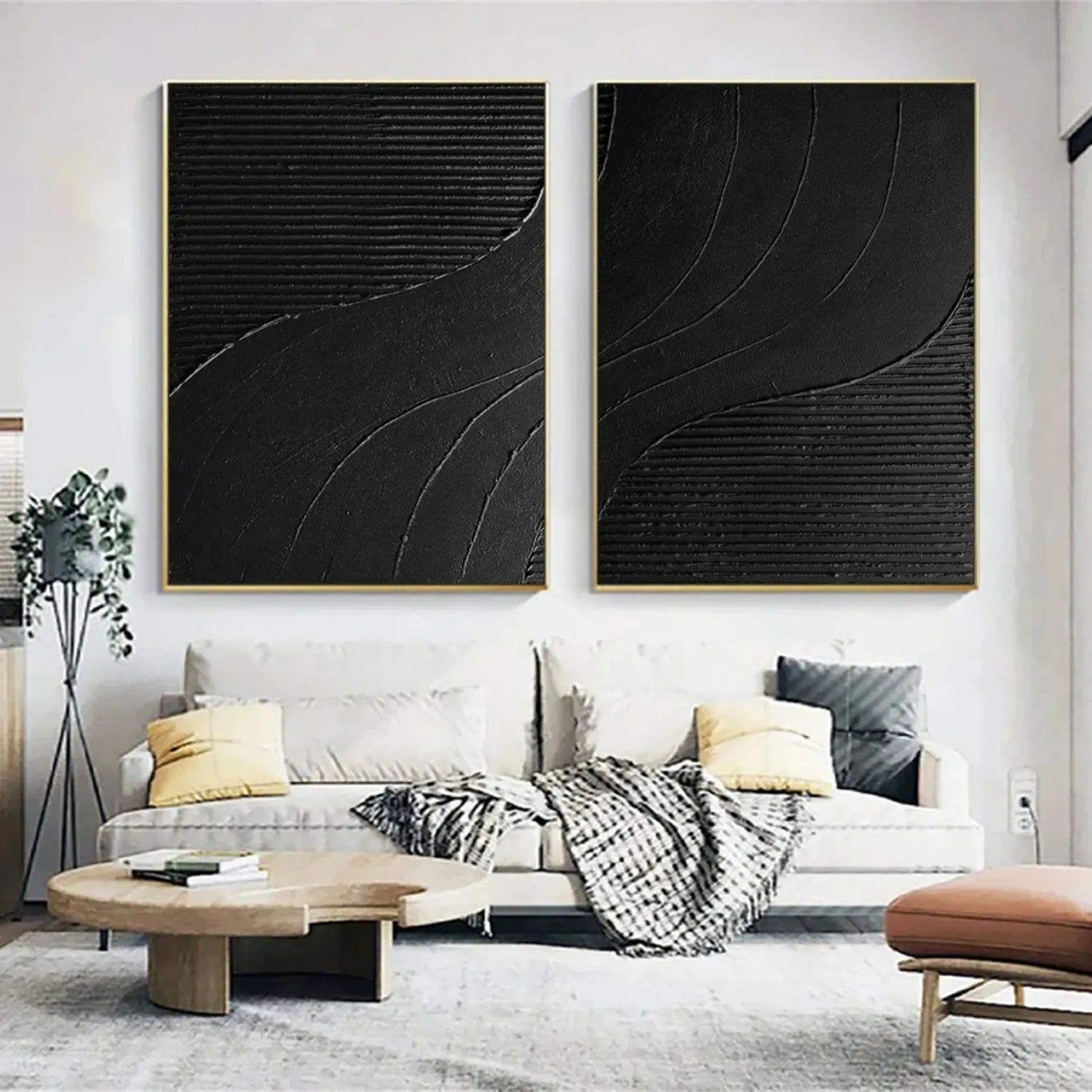 Black Minimalist Textured Paintings Canvas Set of 2 #MZ102