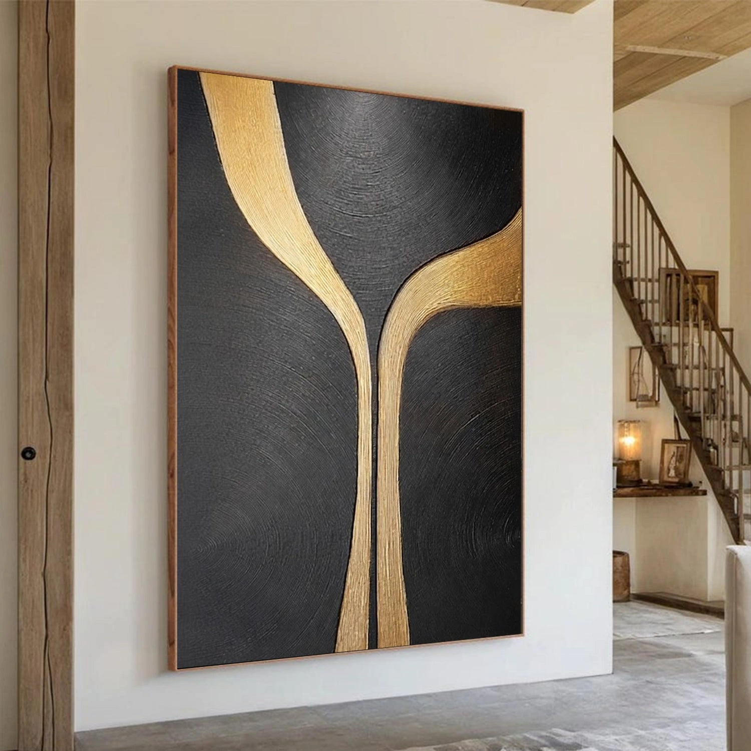 Black & Gold Minimalist Textured Canvas # MM433