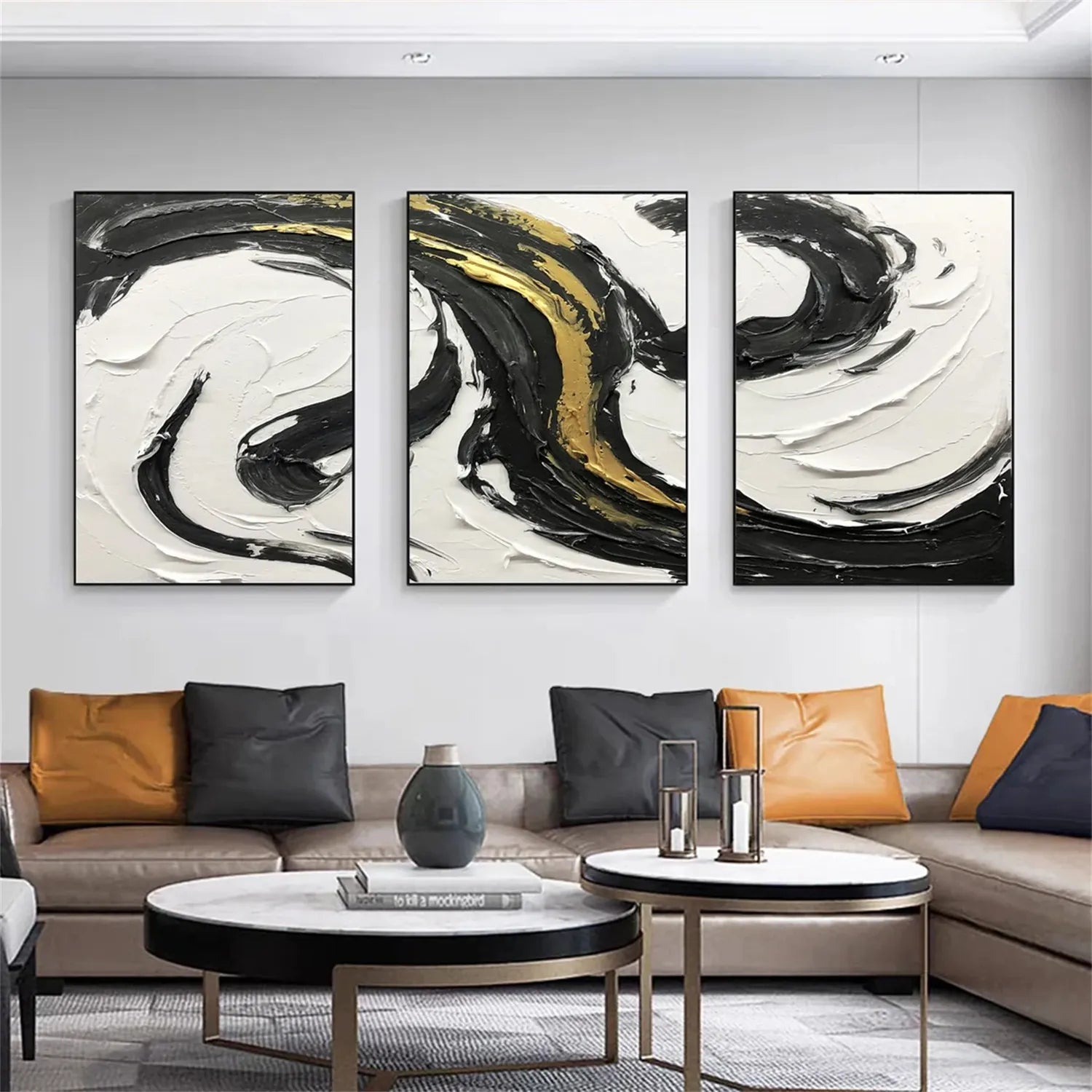 Black White Textured Minimalist Wall Art Set of 3 #MZ120