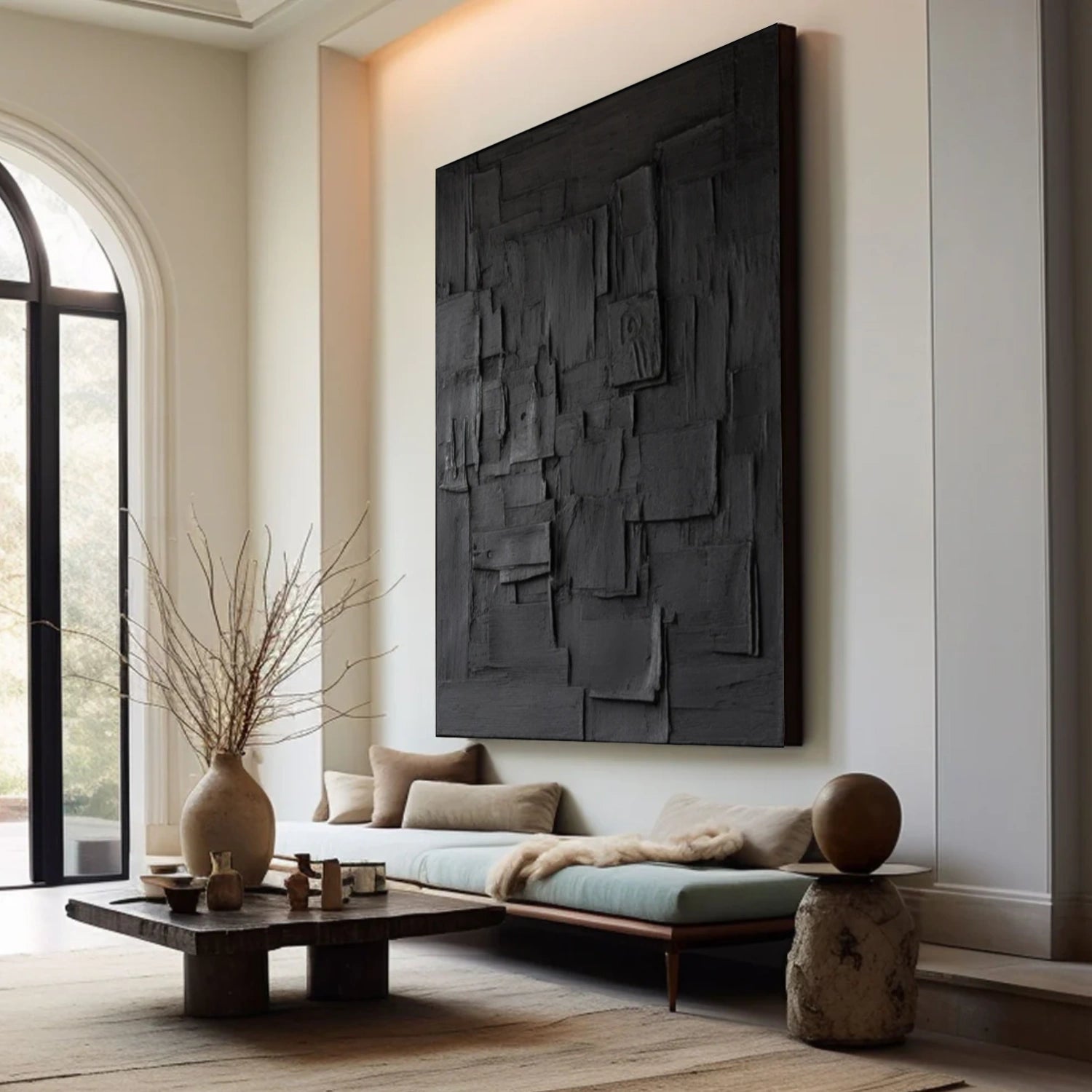 Black Minimalist Textured Canvas Art #MZ156