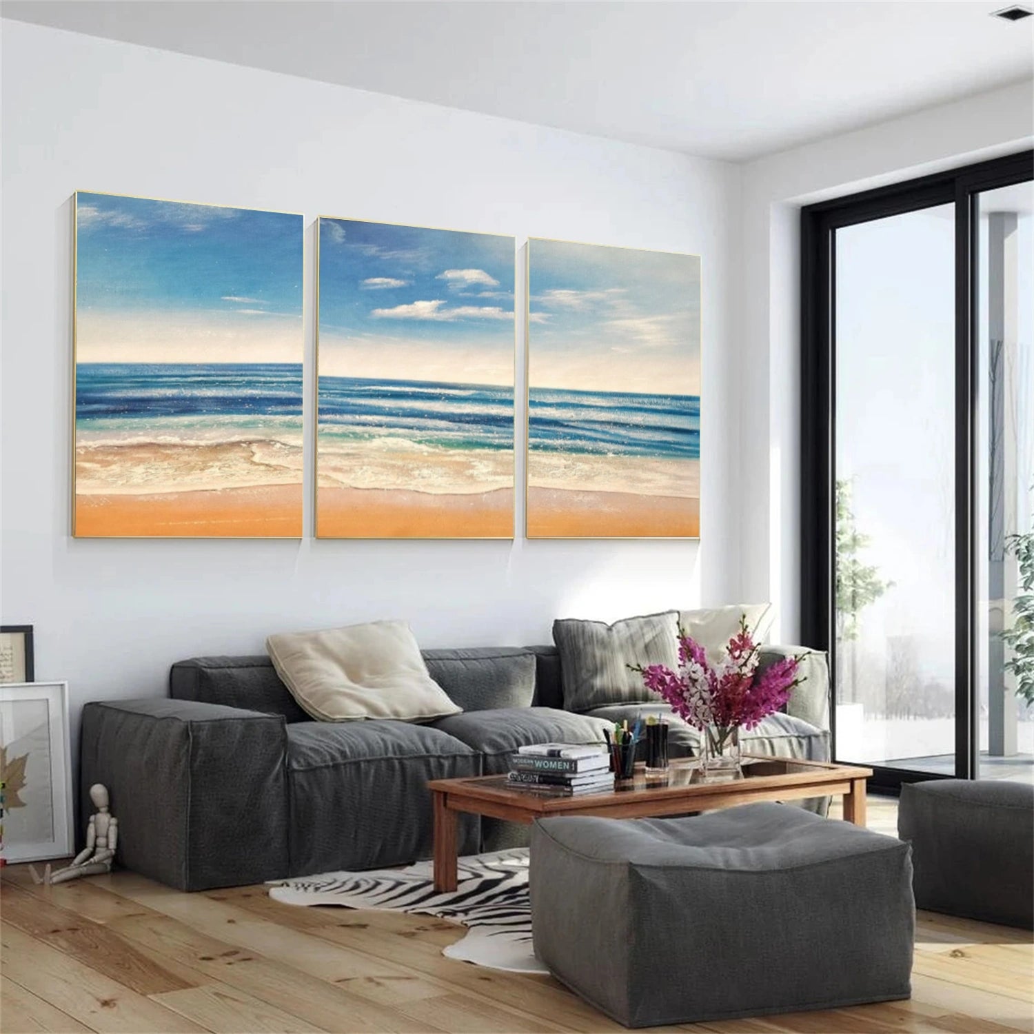 Ocean And Sky Abstract Texture Canvas Art Set of 3  #OS372