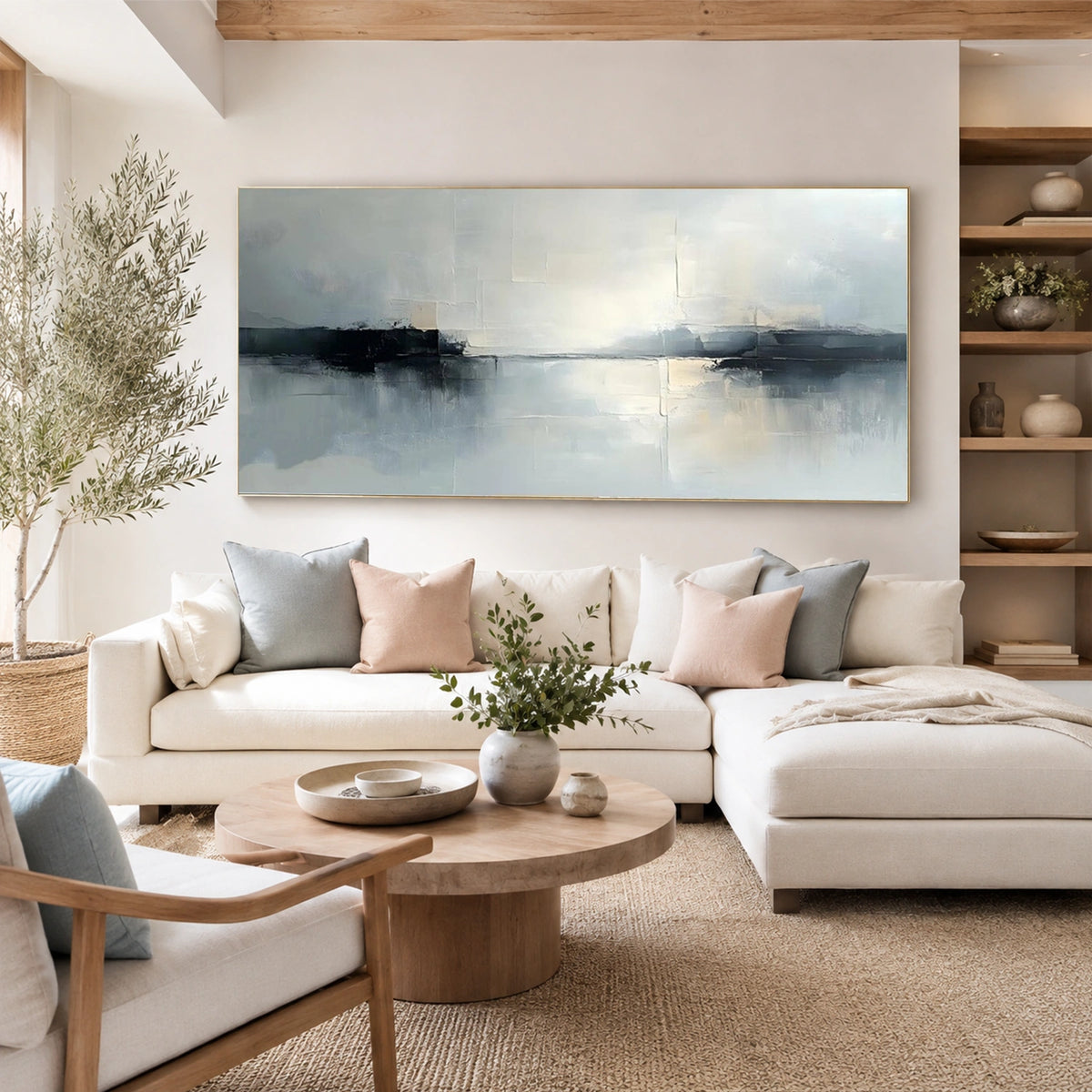 Ocean And Sky Abstract Canvas Art #OS481