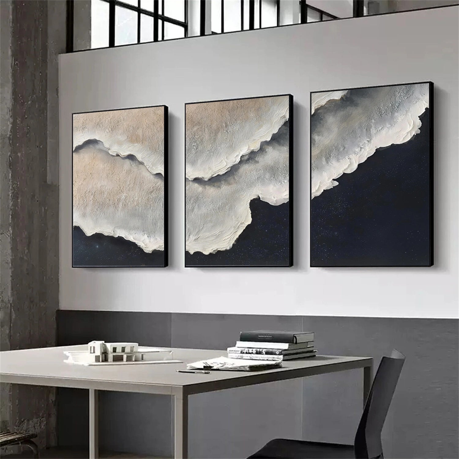 Ocean And Sky Abstract Texture Canvas Art Set Of 3 #OS387