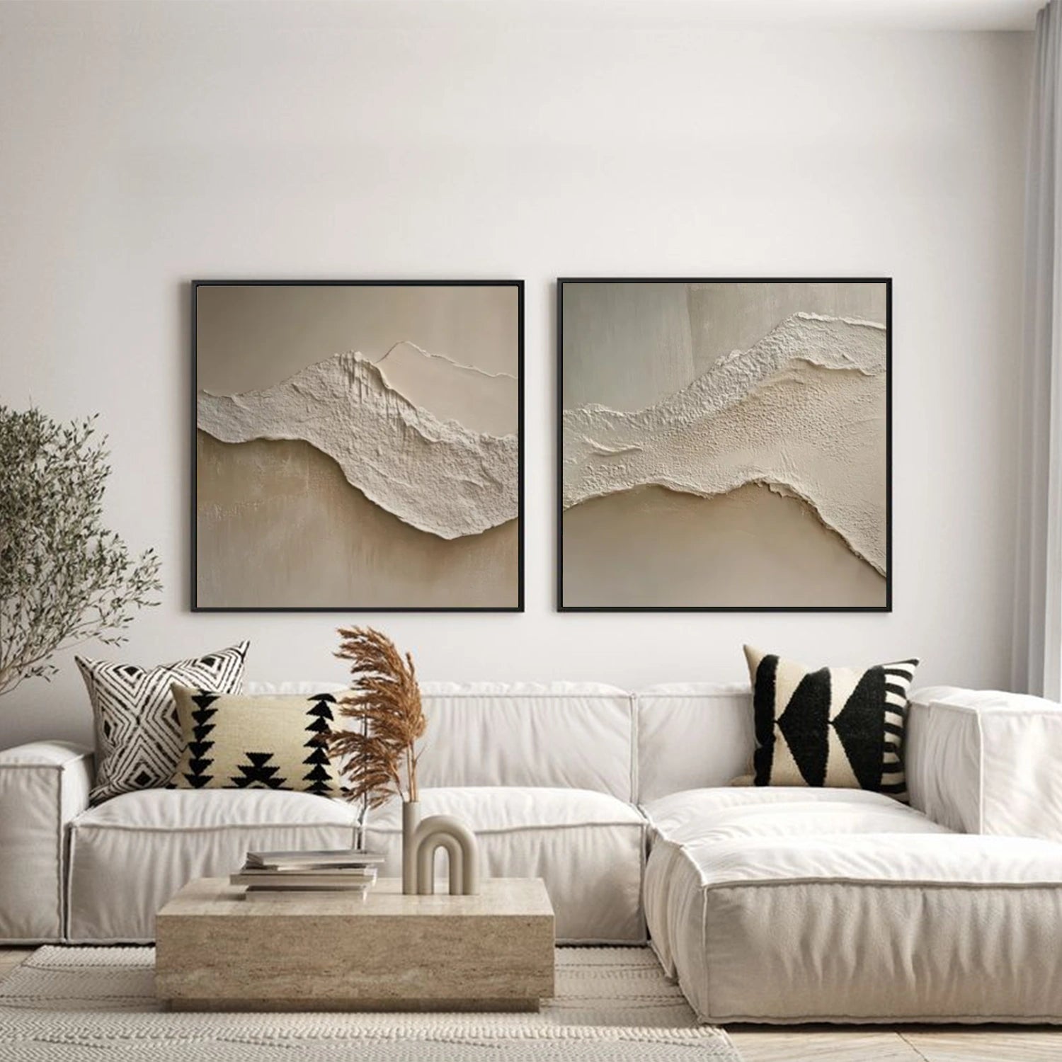Ocean And Sky Abstract Textured Square Set of 2 Canvas Art #OS 316