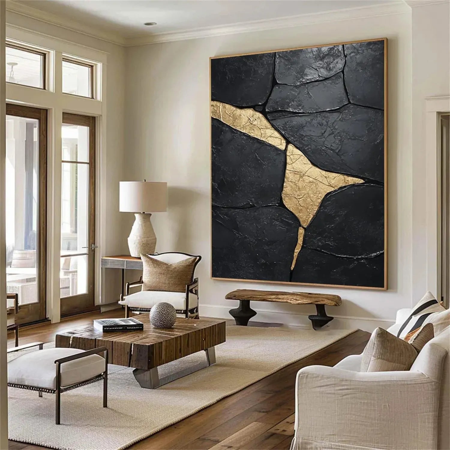 Black Gold Minimalist Textured Painting Canvas #MZ124