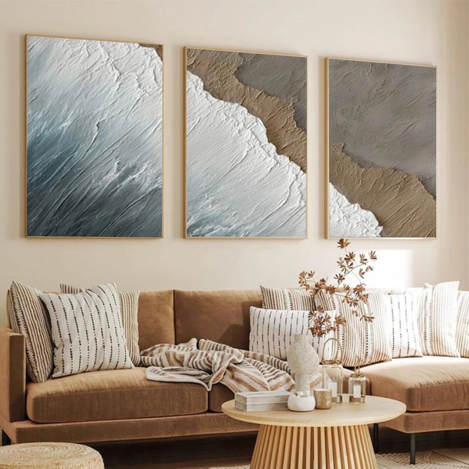 Ocean And Sky Abstract Texture Canvas Art Set of 3 #OS379