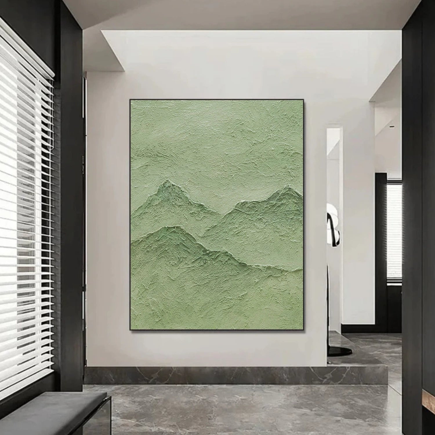 Green Minimalist Mountain Textured Canvas Art #MM349