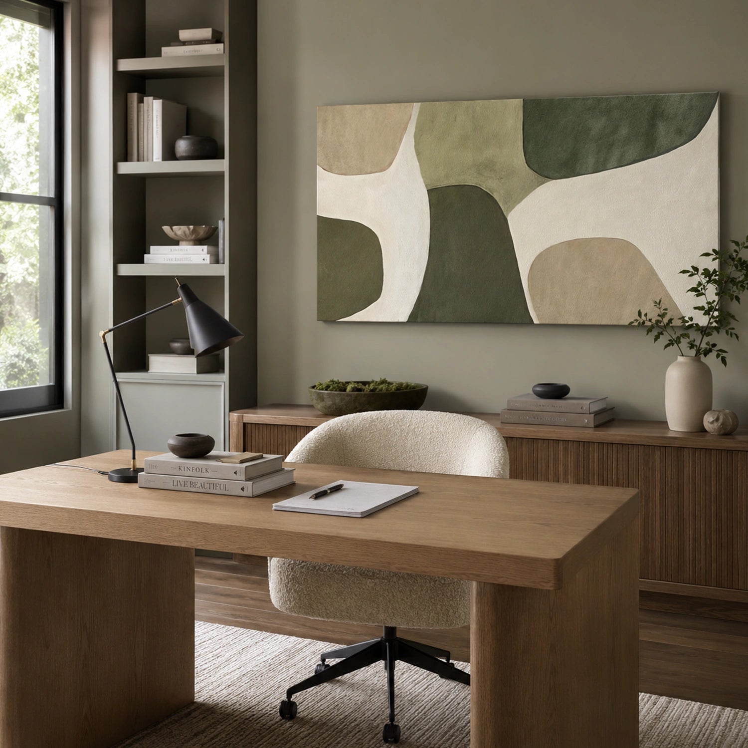 Beige & Green Abstract Wall Art #BG148