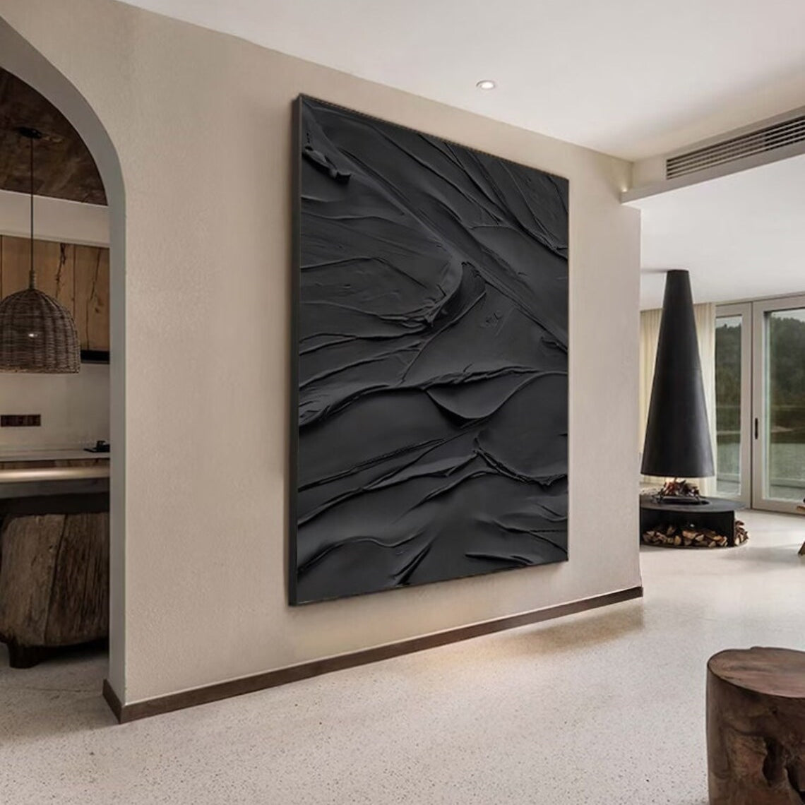 Black Plaster Art Minimalist Textured Painting #MZ048