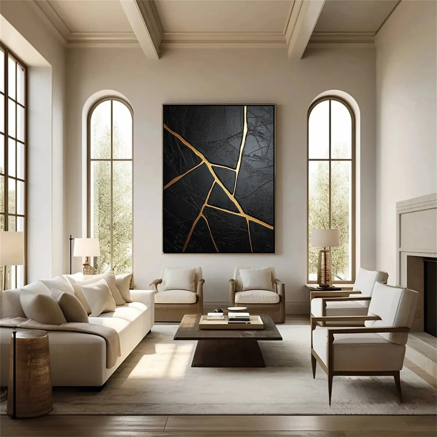 Black Gold Minimalist Textured Painting #MZ136