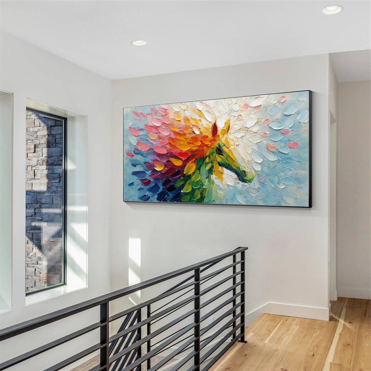 Colorful Abstract Horse Animal Textured Canvas Art #AP185