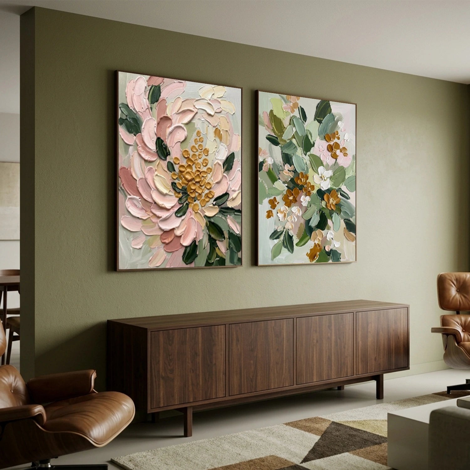 Flower & Tree Abstract Texture Canvas Set of 2 # FT 385