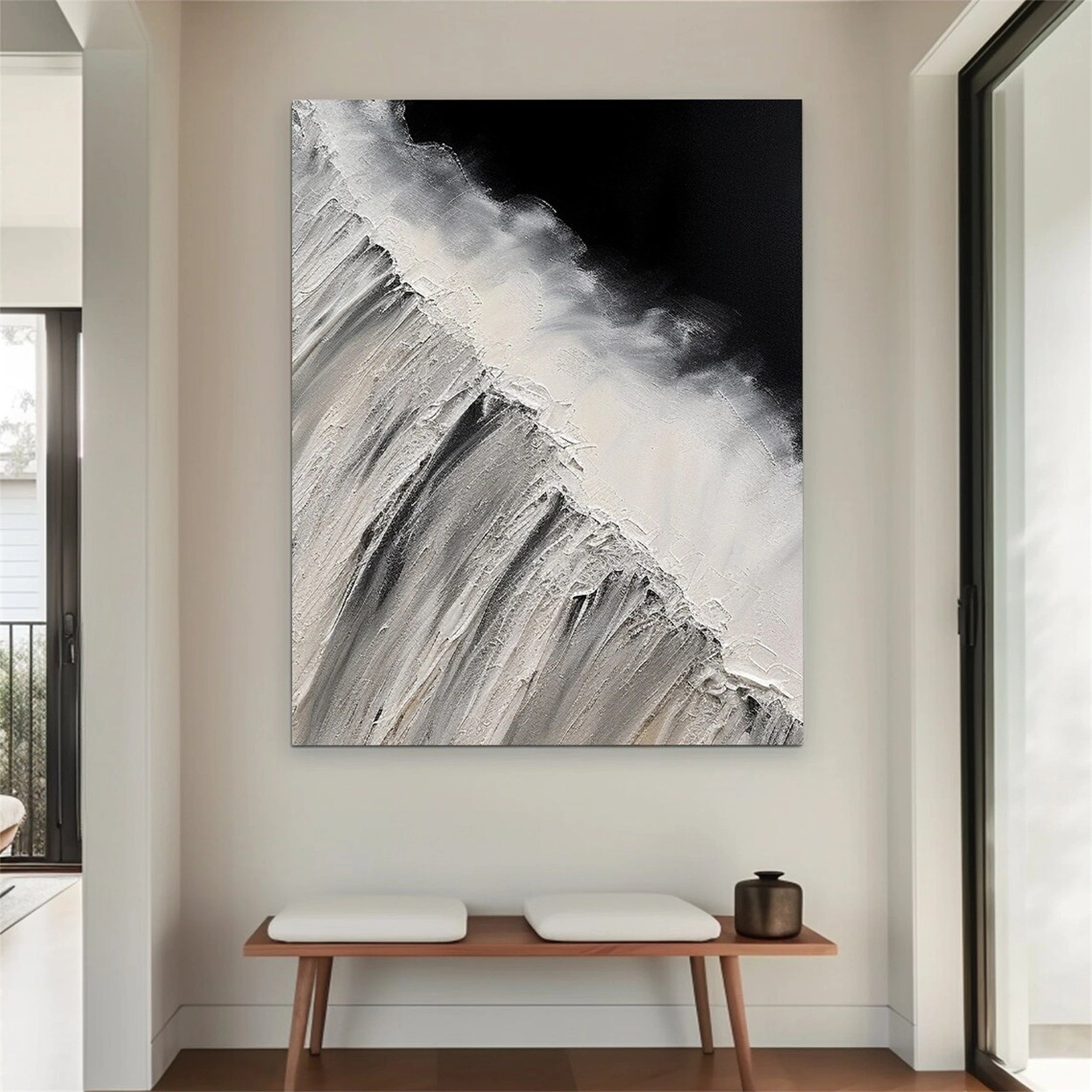 White & Black Minimalist Textured Painting Canvas #MM155