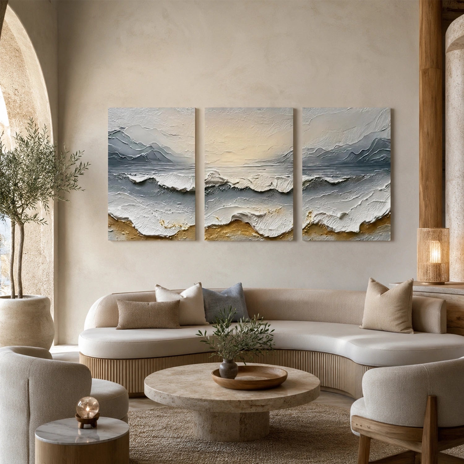 Ocean And Sky Abstract Texture Canvas Art Set of 3 #OS464