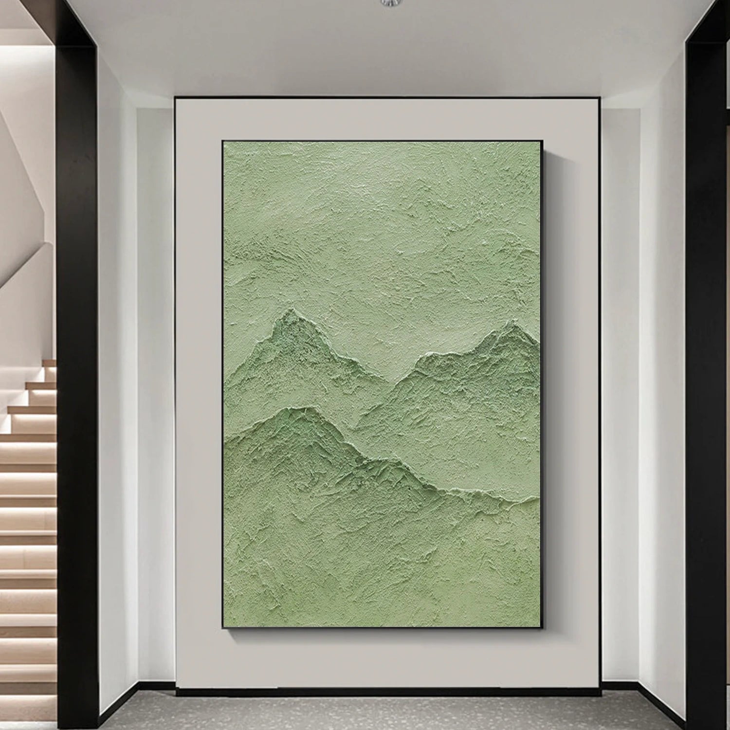 Green Minimalist Mountain Textured Canvas Art #MM349
