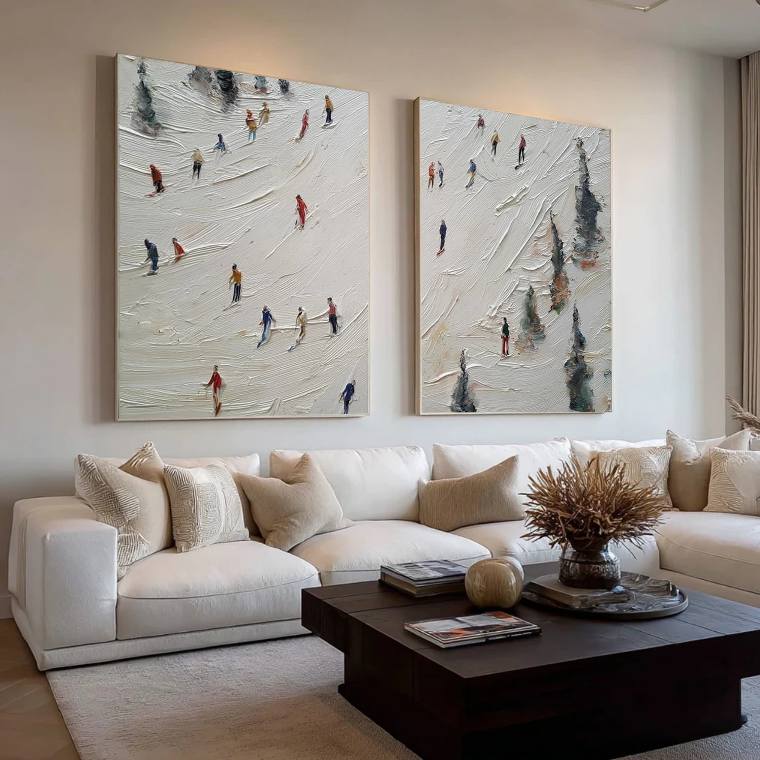 Skiing Sport Art Textured Painting Canvas Set of 2 # SA064