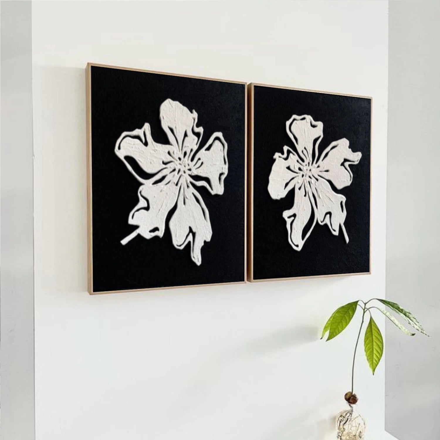 Flower & Tree Abstract Textured Canvas Square Set of 2 # FT 378