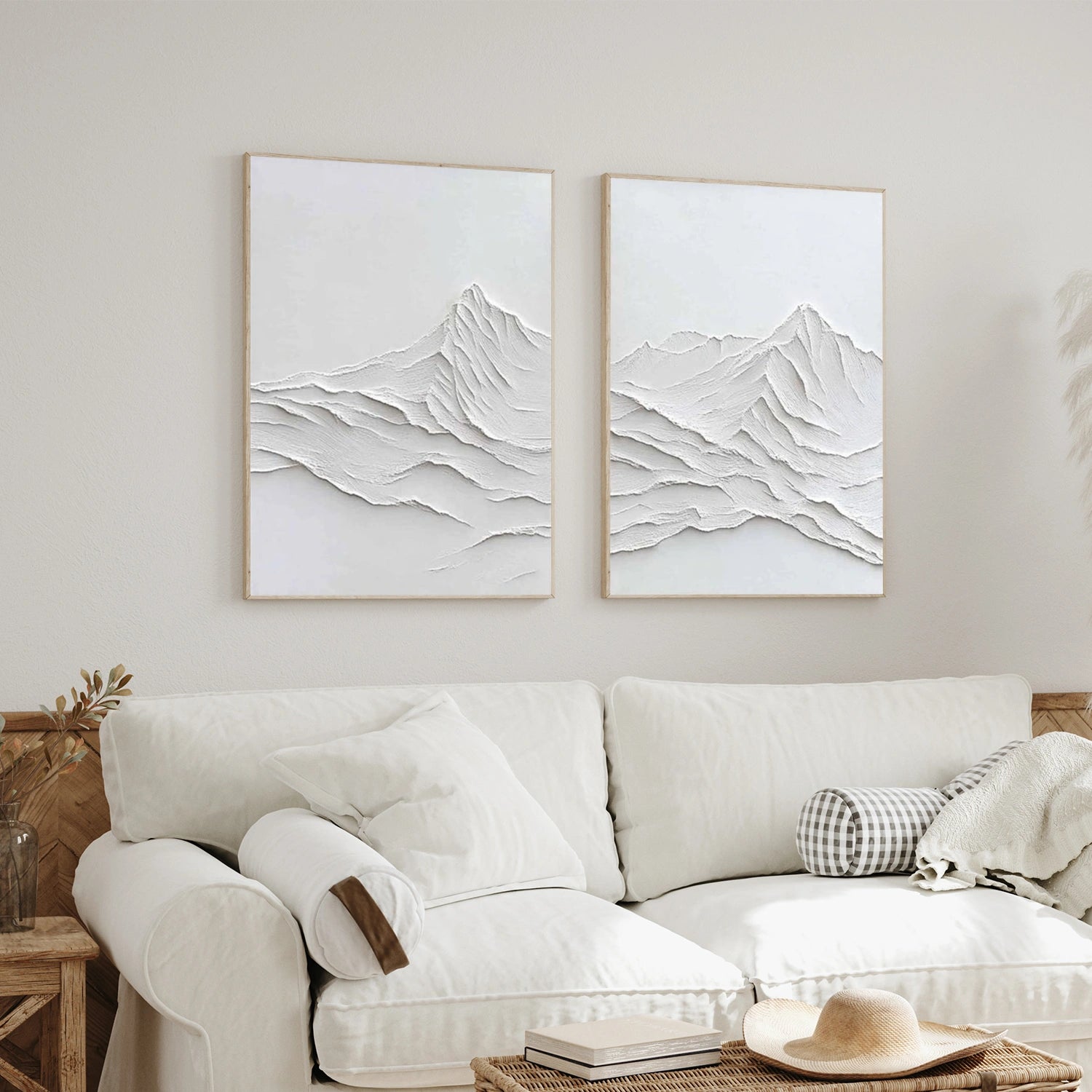 White Minimalist Mountain Texture Canvas Set of 2 # MM392