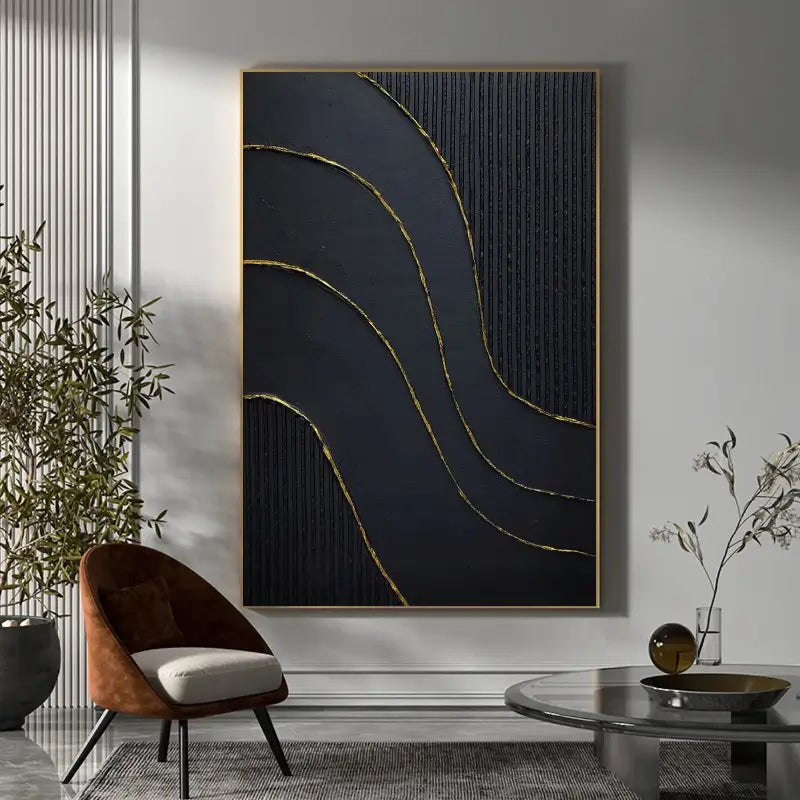 Black Gold Minimalist Textured Painting #MZ011