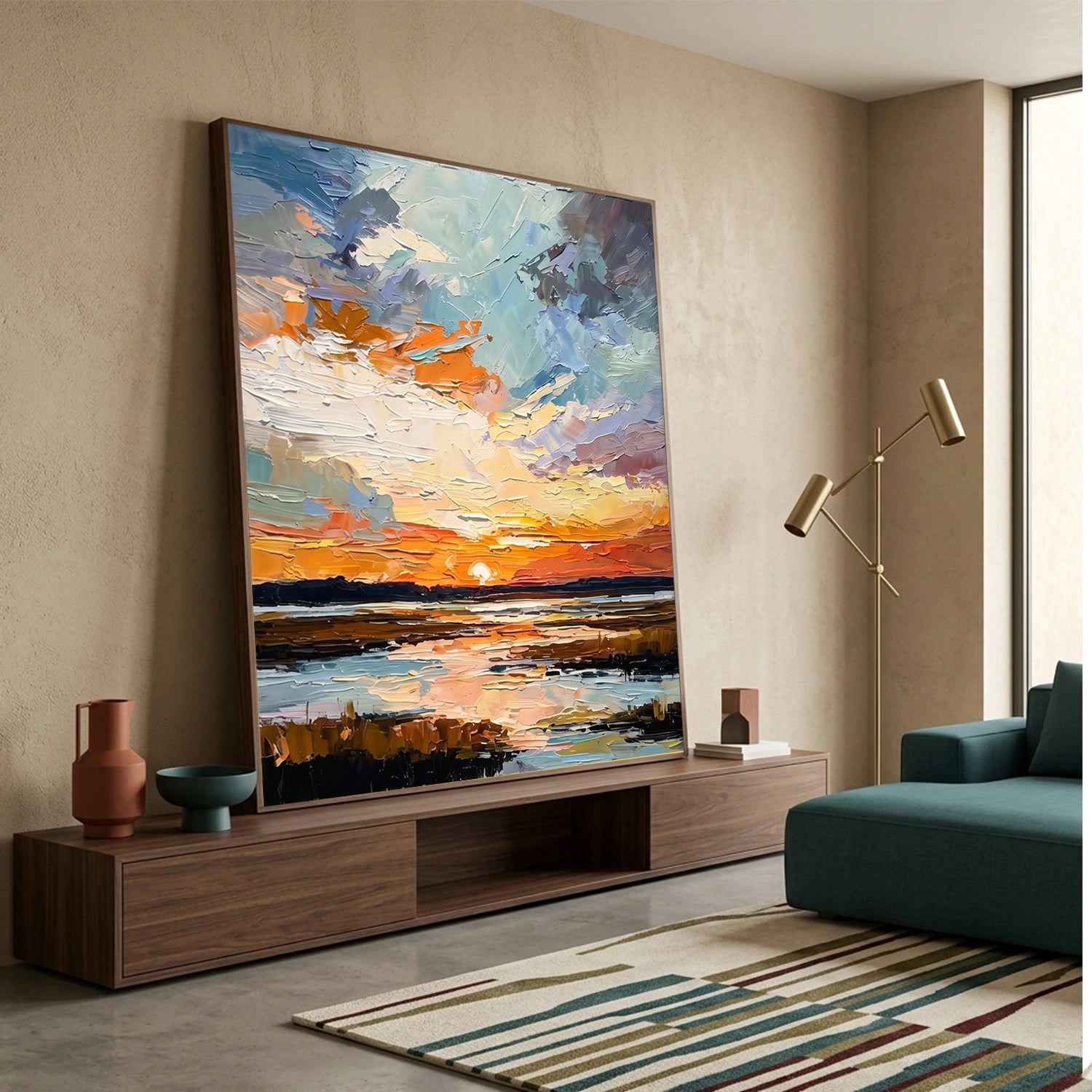Colorful Ocean And Sky Abstract Texture Canvas Art #OS412