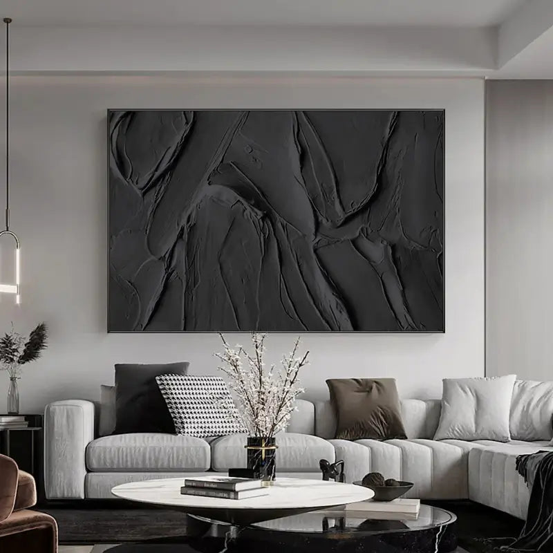 Black Plaster Art Minimalist Textured Painting #MZ020