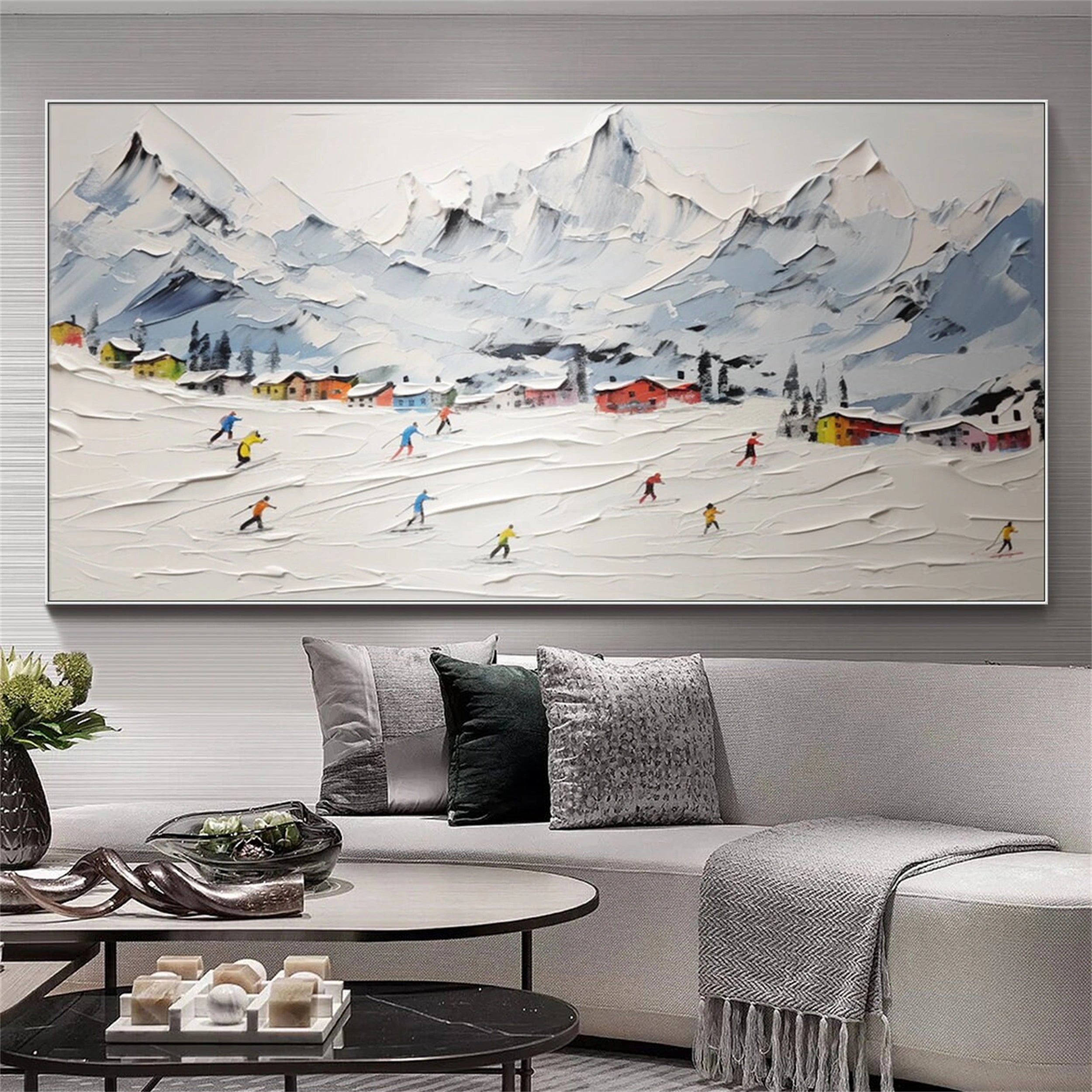 Skiing Sport Art Textured Painting Canvas #MM117