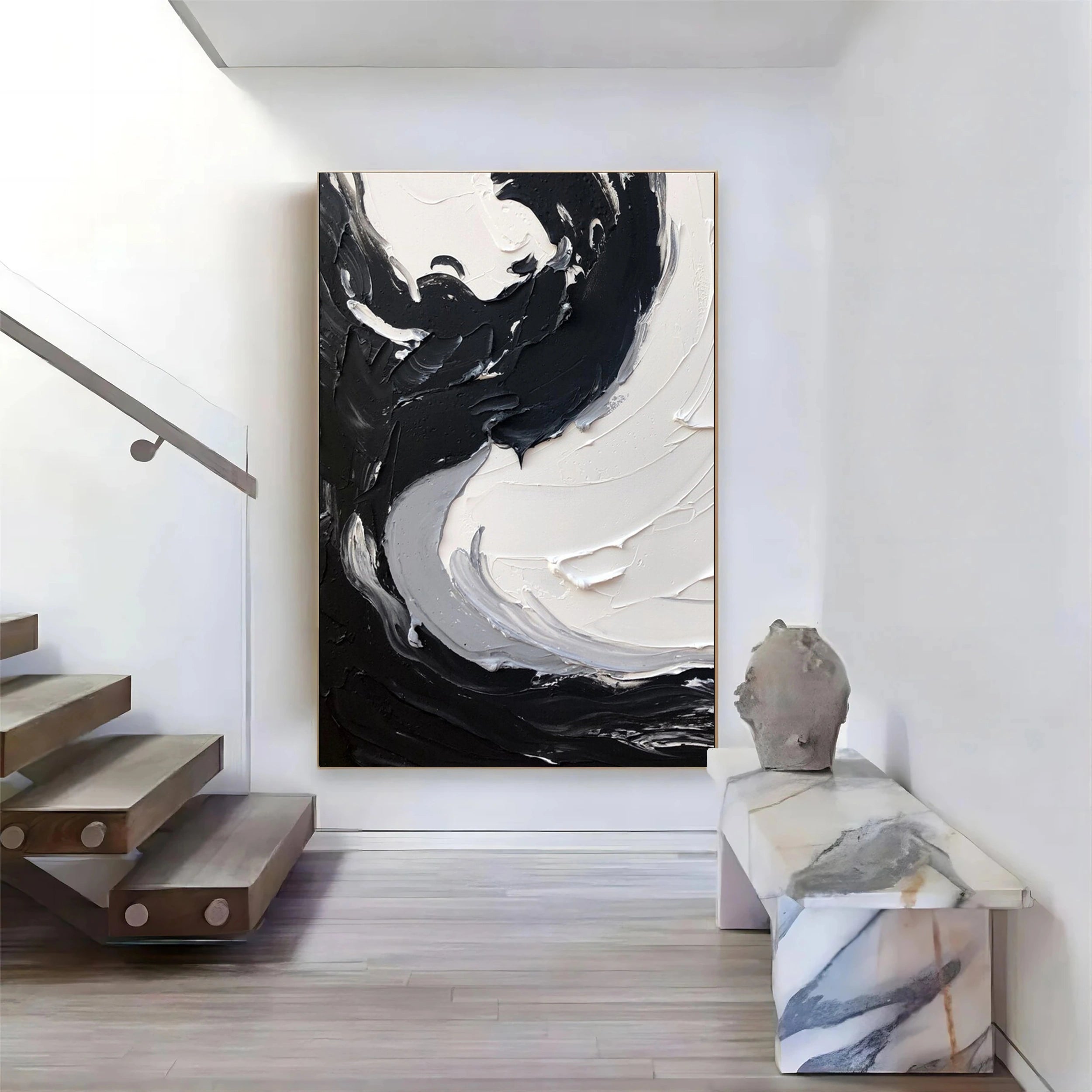 Black White Textured Minimalist Wall Art #MZ068