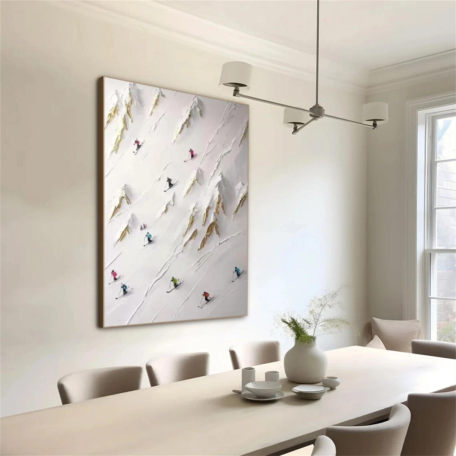 Beige Skiing Sport Art Textured Painting Canvas # SA035