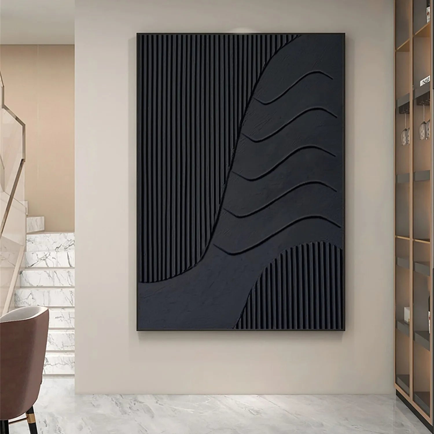 Black Minimalist Textured Painting Canvas #MZ100